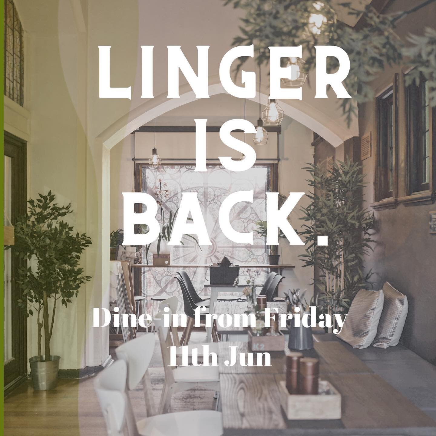 We&rsquo;re relieved and excited to announce that linger will be back for dine-in from tomorrow! 
It&rsquo;s been a whirlwind 2 weeks, thank you for all your support. 
Hit us up this long weekend- we will be open on Monday 8am-3pm! Booking are strong