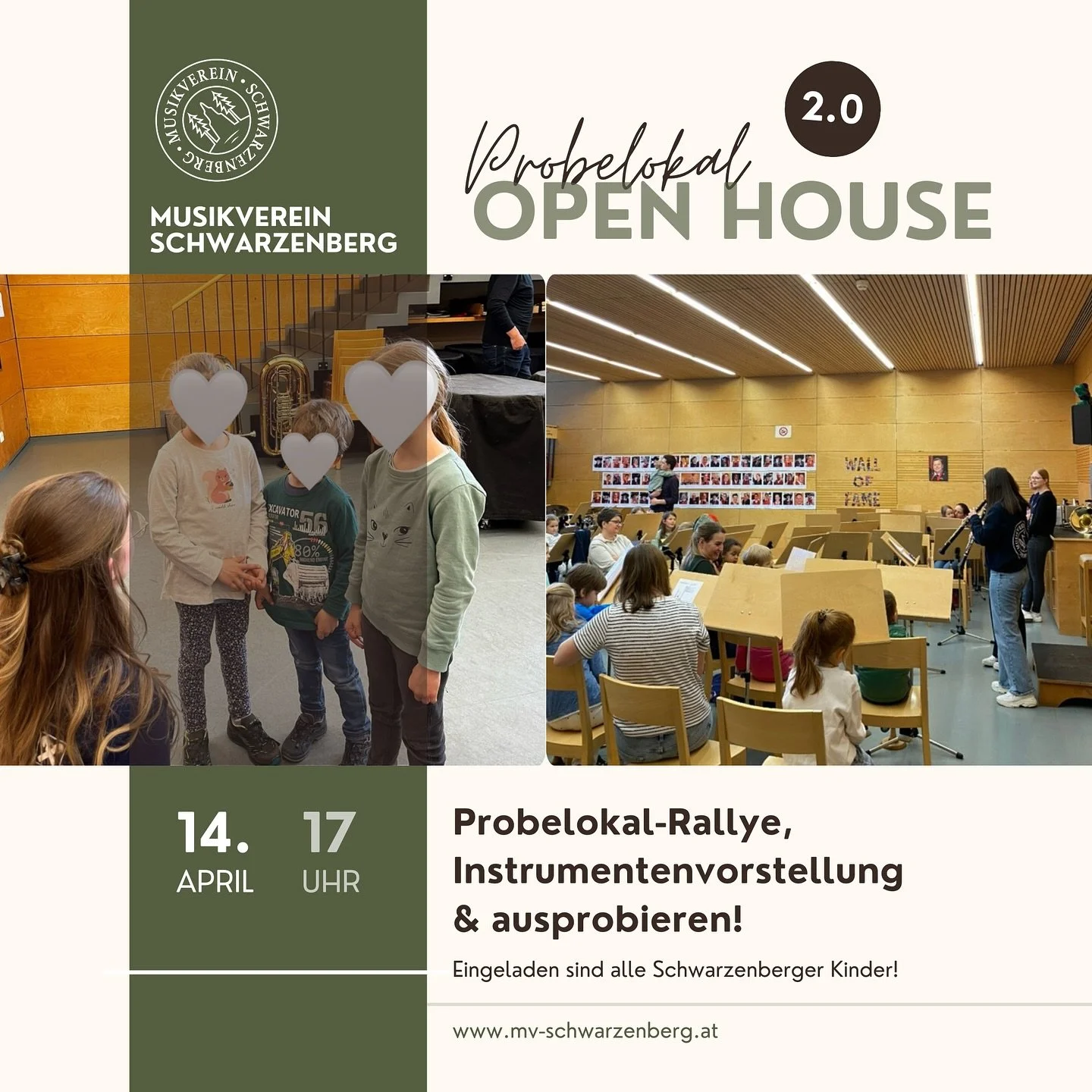 PROBELOKAL OPEN HOUSE 2.0
Am Montag, den 14. April &ouml;ffnen wir wieder ab 17:00 Uhr die T&uuml;ren unseres Probelokals - alle Schwarzenberger Kinder sind herzlich eingeladen!

Es gibt wieder ein Quiz, au&szlig;erdem eine Instrumentenvorstellung un