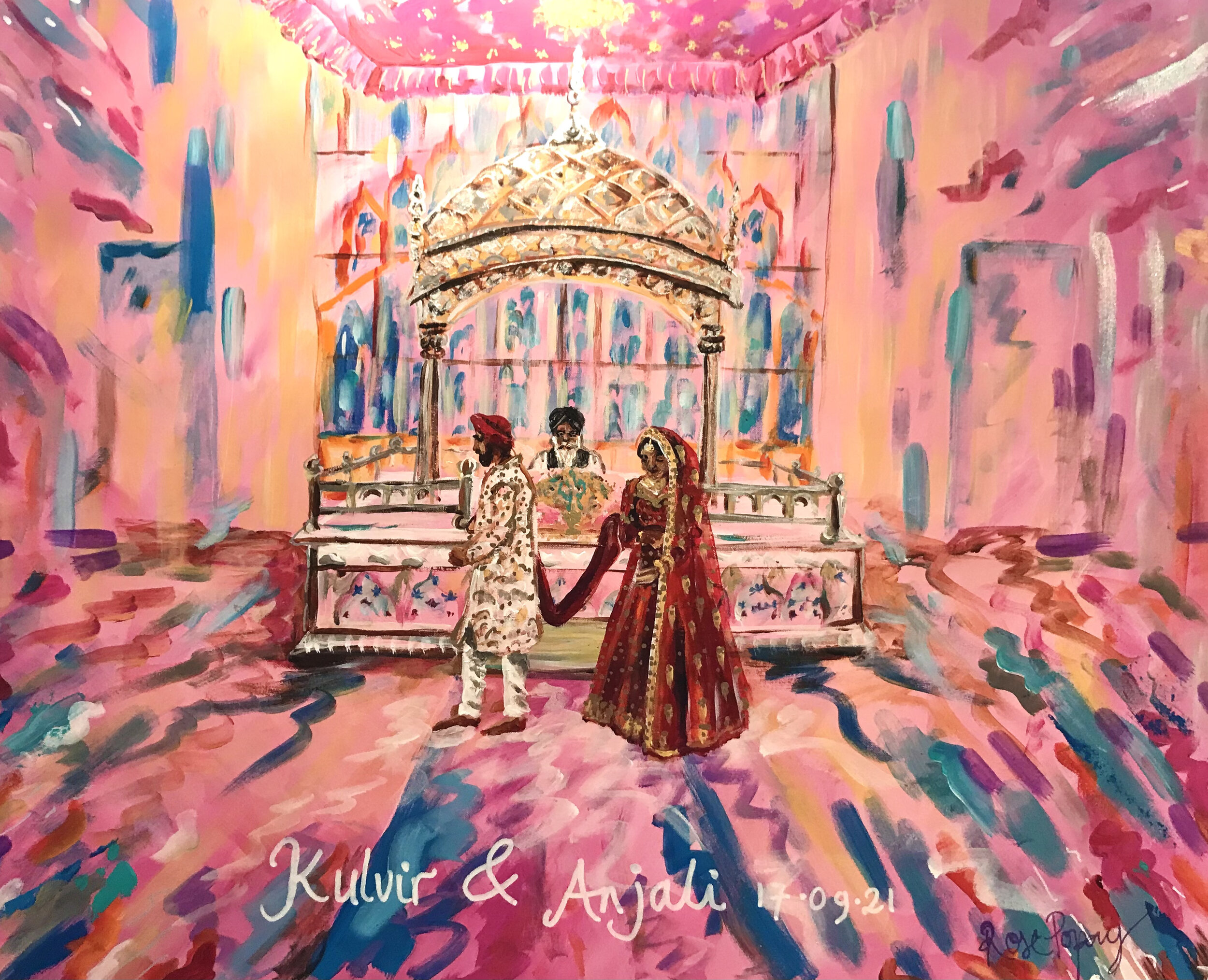 Live wedding painting at a Sikh Wedding , Southhall 