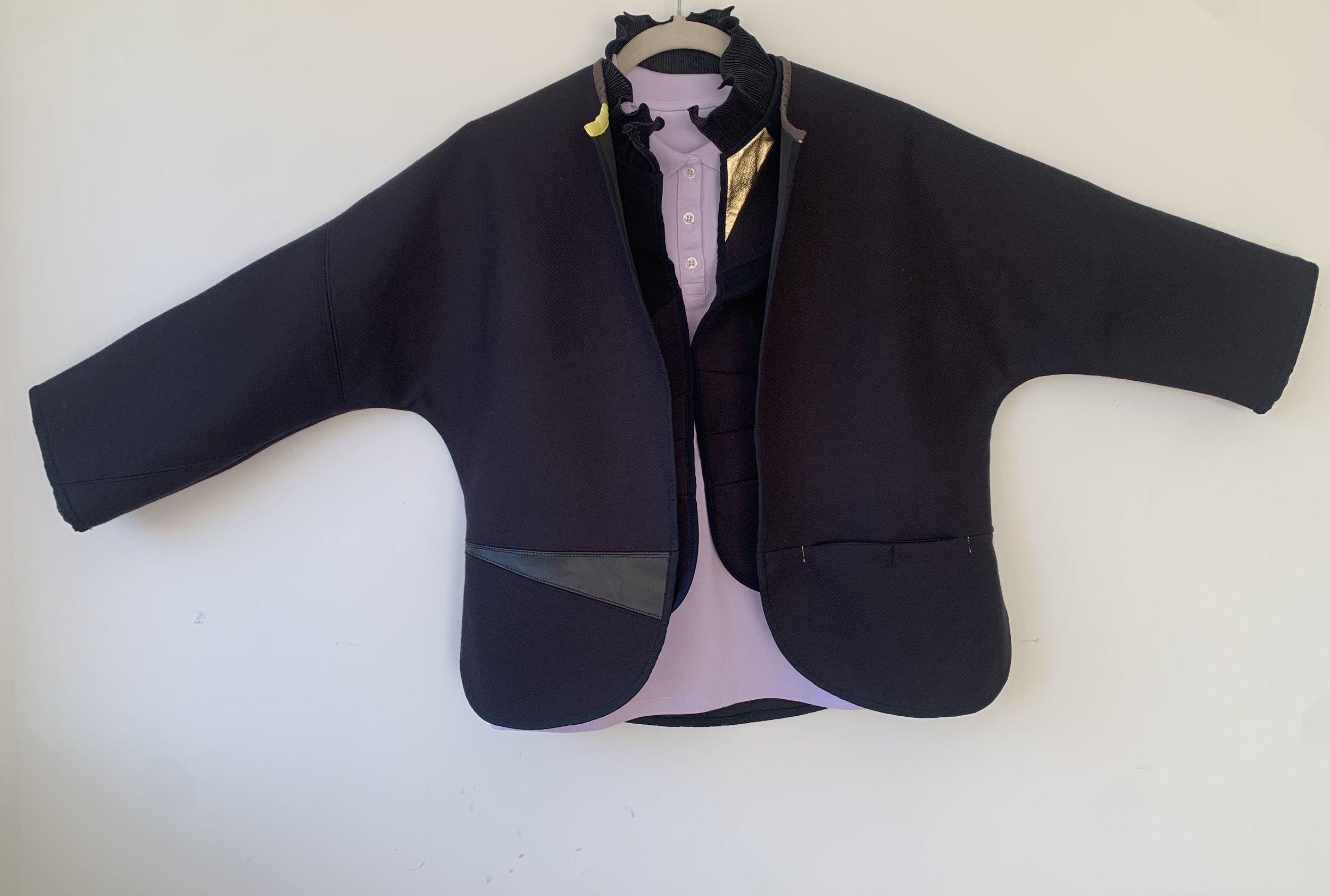 navy blue short kimono coat with polo and waiscoat.jpeg