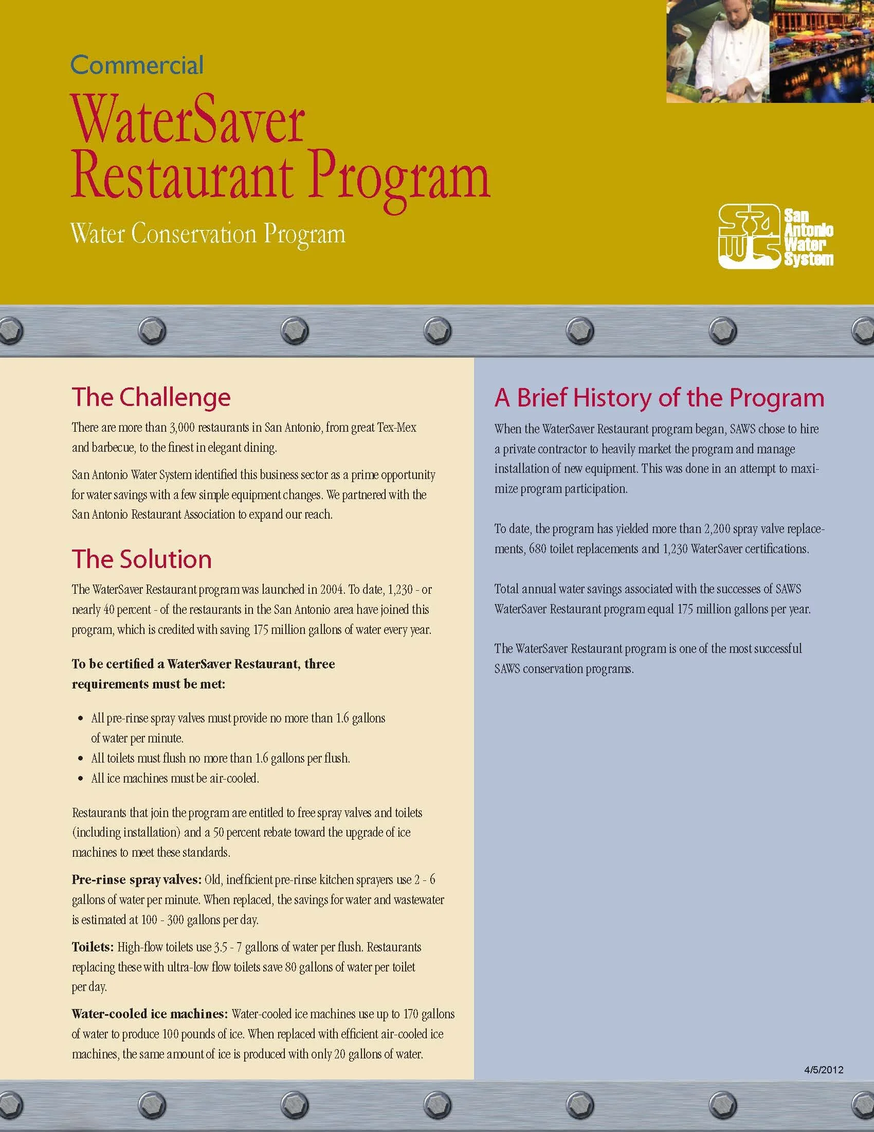 WaterSaver Restaurant Program - Water Conservation Program