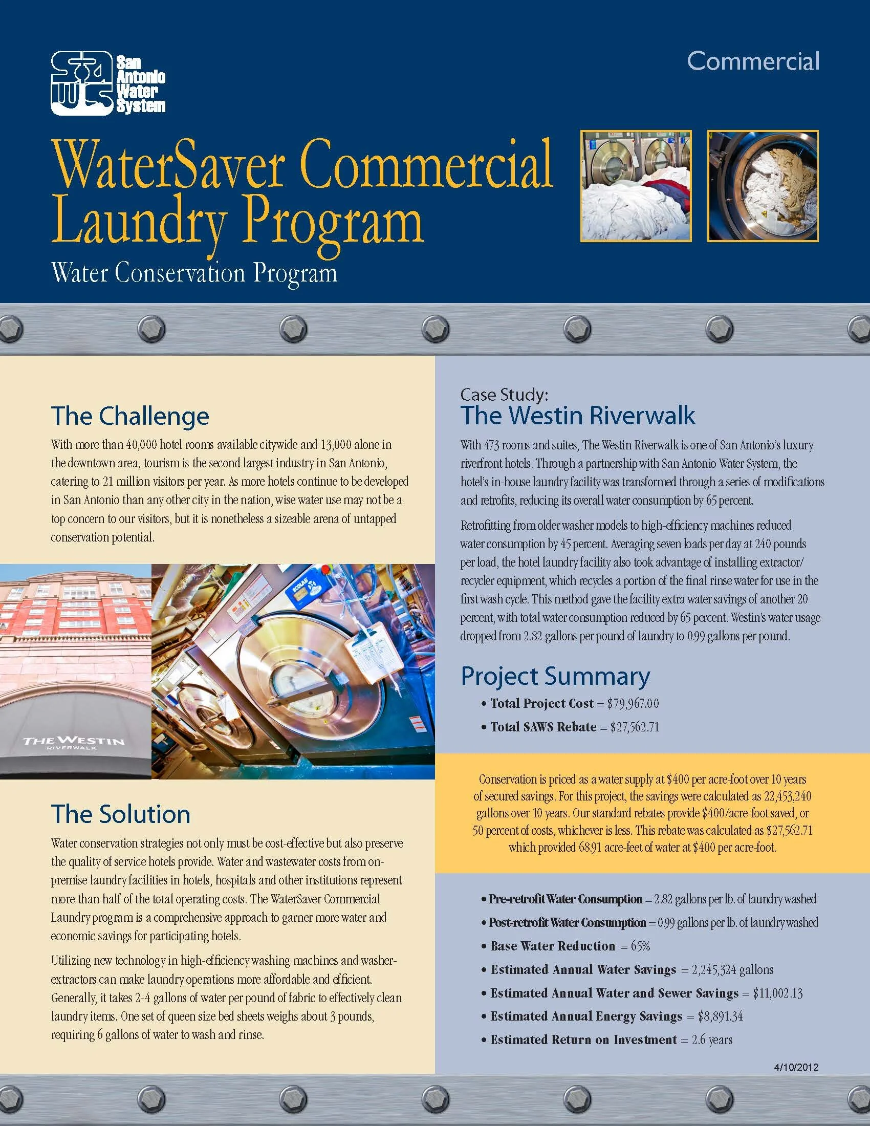 WaterSaver Commercial Laundry Program - Water Conservation Program