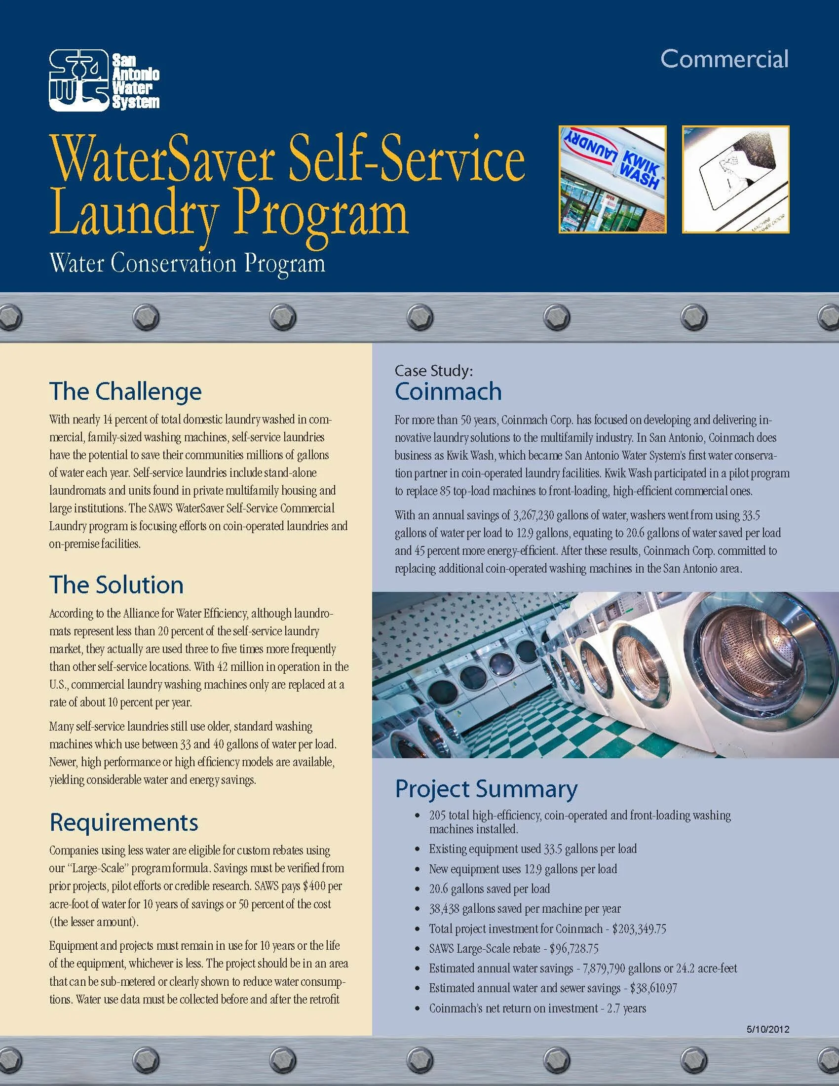 WaterSaver Self-Service Laundry Program - Water Conservation Program