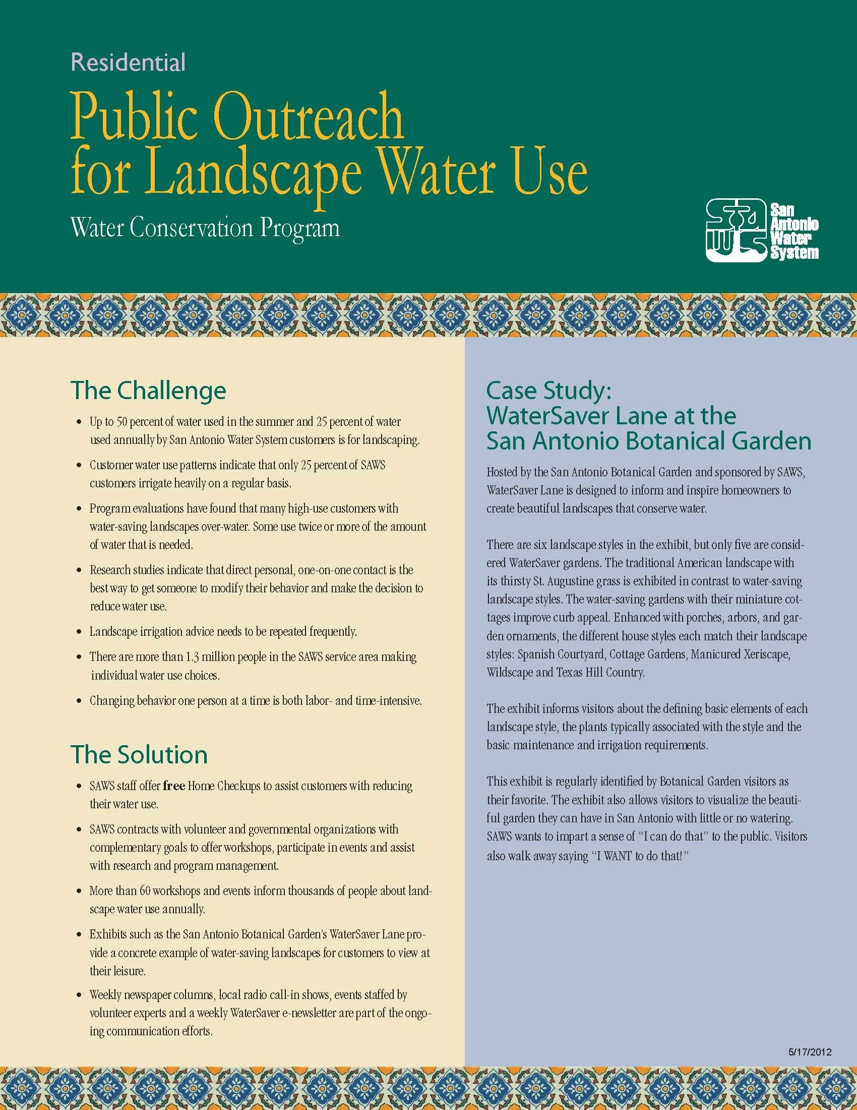 Public Outreach for Landscape Water Use - Water Conservation Program