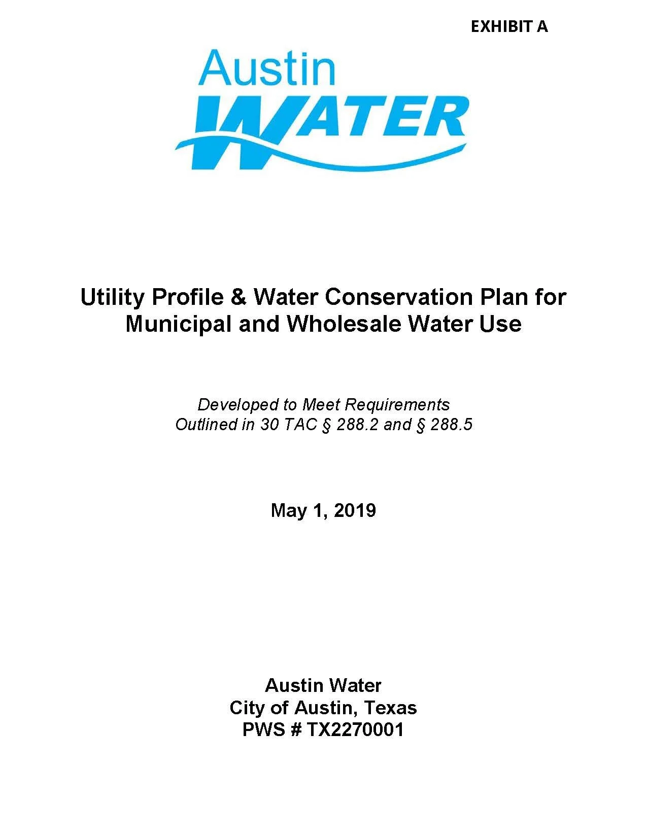 Utility Profile and Water Conservation Plan for Municipal and Wholesale Water Use