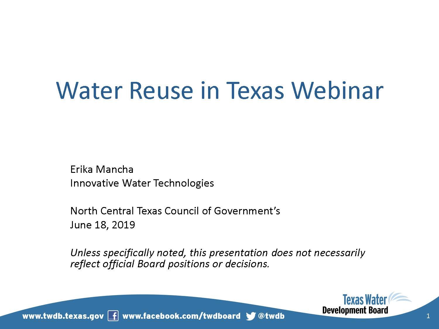 Water Reuse in Texas Webinar