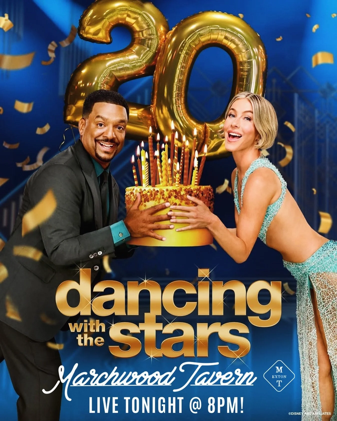 You asked, Marchwood delivers!🕺💃🏽 Dancing With The Stars 20th Birthday Party episode TONIGHT @ 8PM! See you tonight for Bingo, Tacos, Margaritas, &amp; DWTS! #gettothetavern
