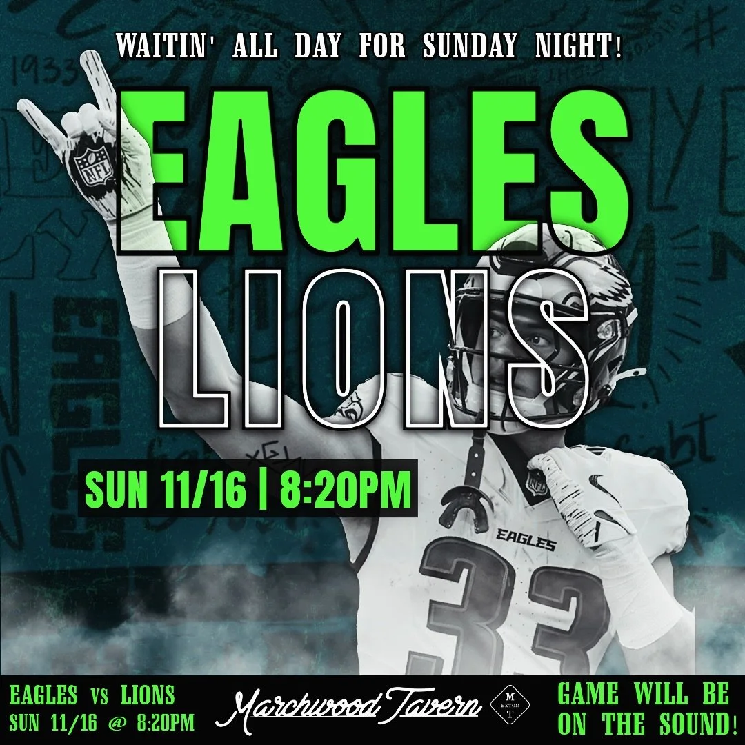 Let&rsquo;s make it a GO BIRDS Sunday Phunday! Happy Hour 12-2🍻$5 Statesides, $4 State Lights, $3 Tavern Lights &mdash; Footlong Dogs &amp; Shareable Fries &mdash; NFL Sunday kickoff EVERY GAME. EVERY SUNDAY!
EAGLES vs Lions kicks off @ 8:20🏈🦅Game