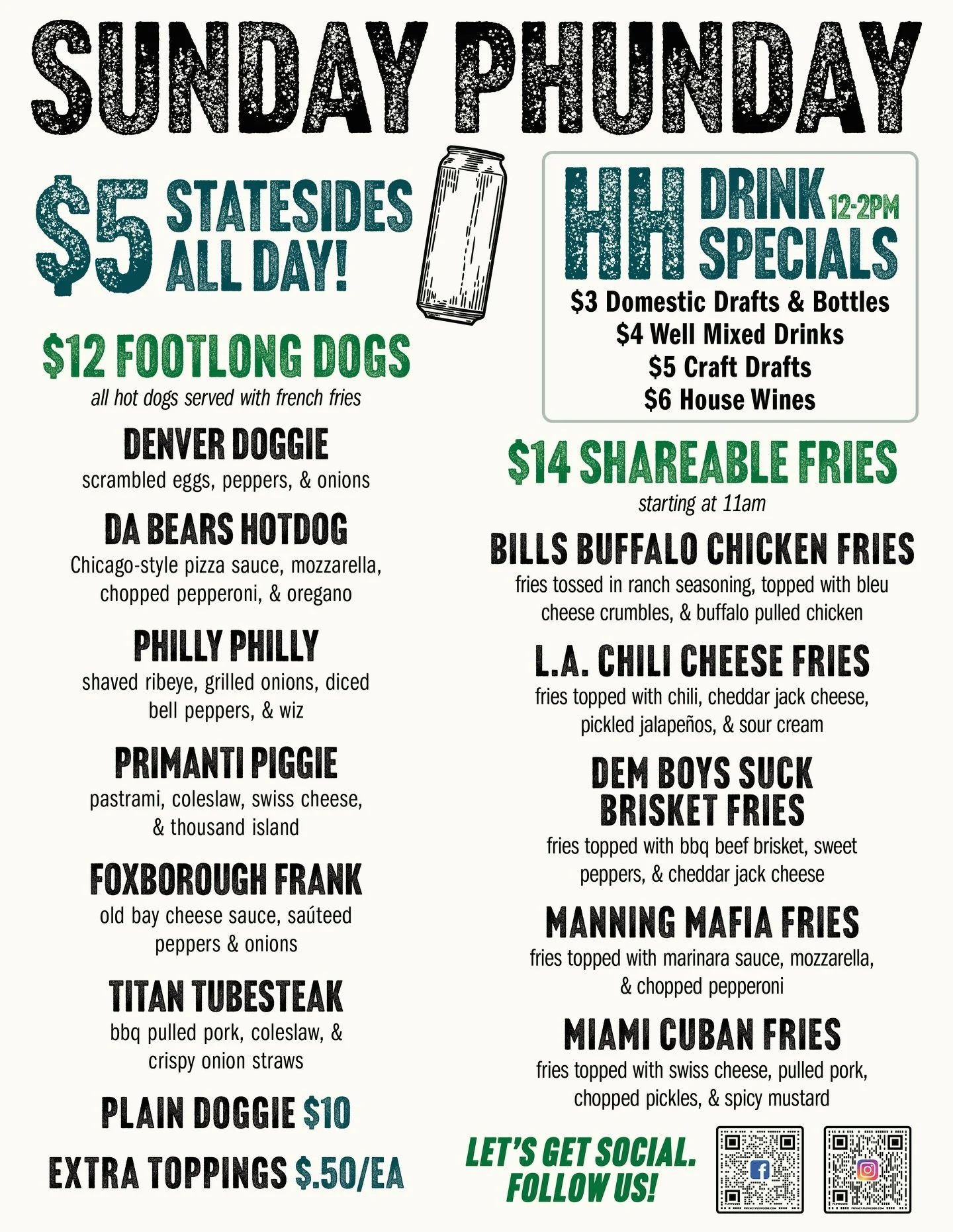 No Birds for Sunday Phunday👎but there&rsquo;s still awesome food/drink specials &amp; NFL Sunday Ticket ALL DAY at your favorite neighborhood Tavern🍻🏈👍 #letsmakeitasundayphunday #sportsbar #dailyspecials #footlongs #drinkstatesides #nflsundaytick