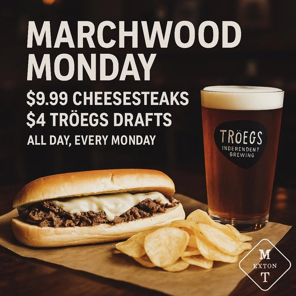 The only things making us feel better after last night are $9.99 Cheesesteaks &amp; $4 Troegs pints🍻Stop in for lunch or catch the last game of Wild Card Weekend tonight &mdash; Steelers/Texans @ 8:15 #marchwoodmonday #recoverymonday #cheesesteaks #