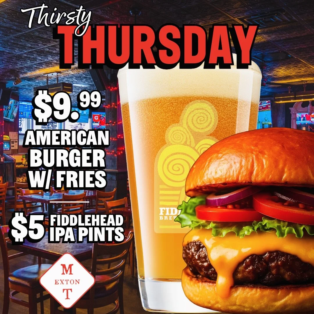 Thirsty Thursday starts NOW🍔🍺$9.99 American Burger w/ Fries &amp; $5 Fiddlehead IPA &mdash; Happy Hour 4-6 #thirstythursday #burgerspecial #drinkfiddlehead #craftbeerspecials #gettothetavern