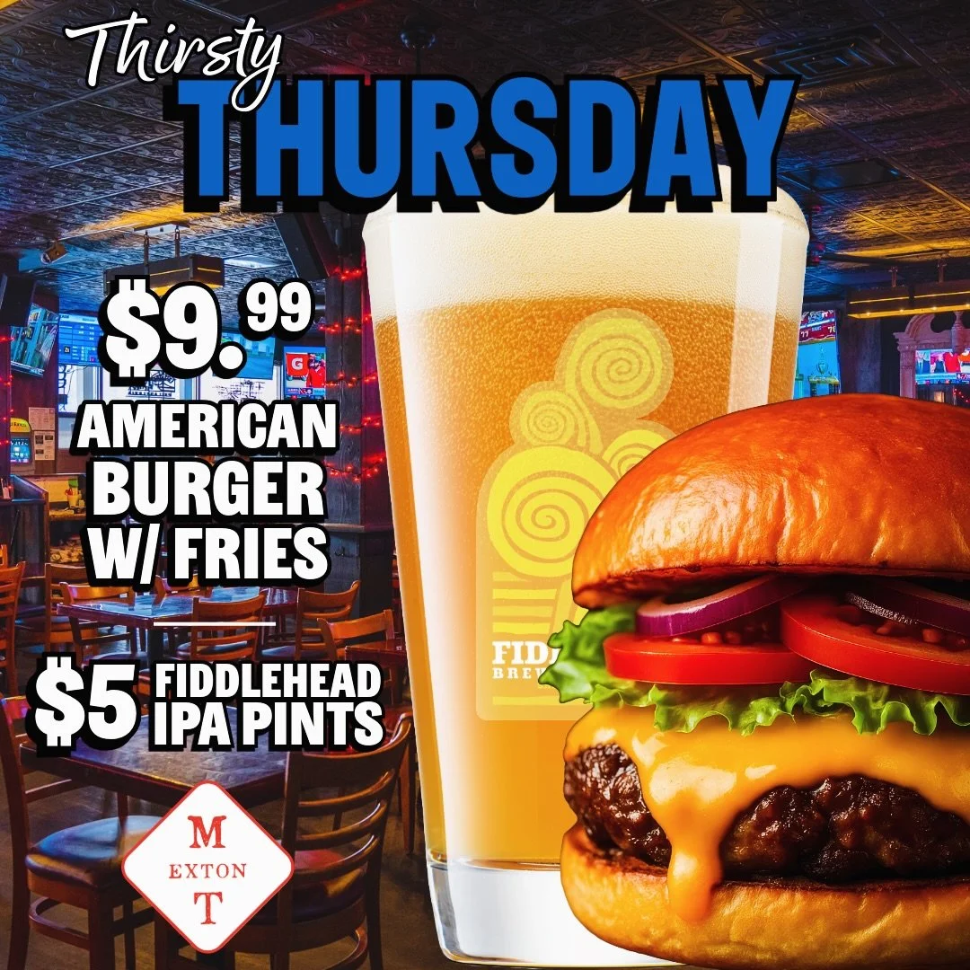 Who&rsquo;s in for Thirsty Thursday?! $5 Fiddlehead IPAs, $4 State Light Pounders, $3 Tavern Light Pints on special ALL DAY🍻🍔 $9.99 American Burger w/ Fries &mdash; Happy Hour 4-6 #thirstythursday #drinkfiddleheadipa #happyhour #lunchspecials #gett