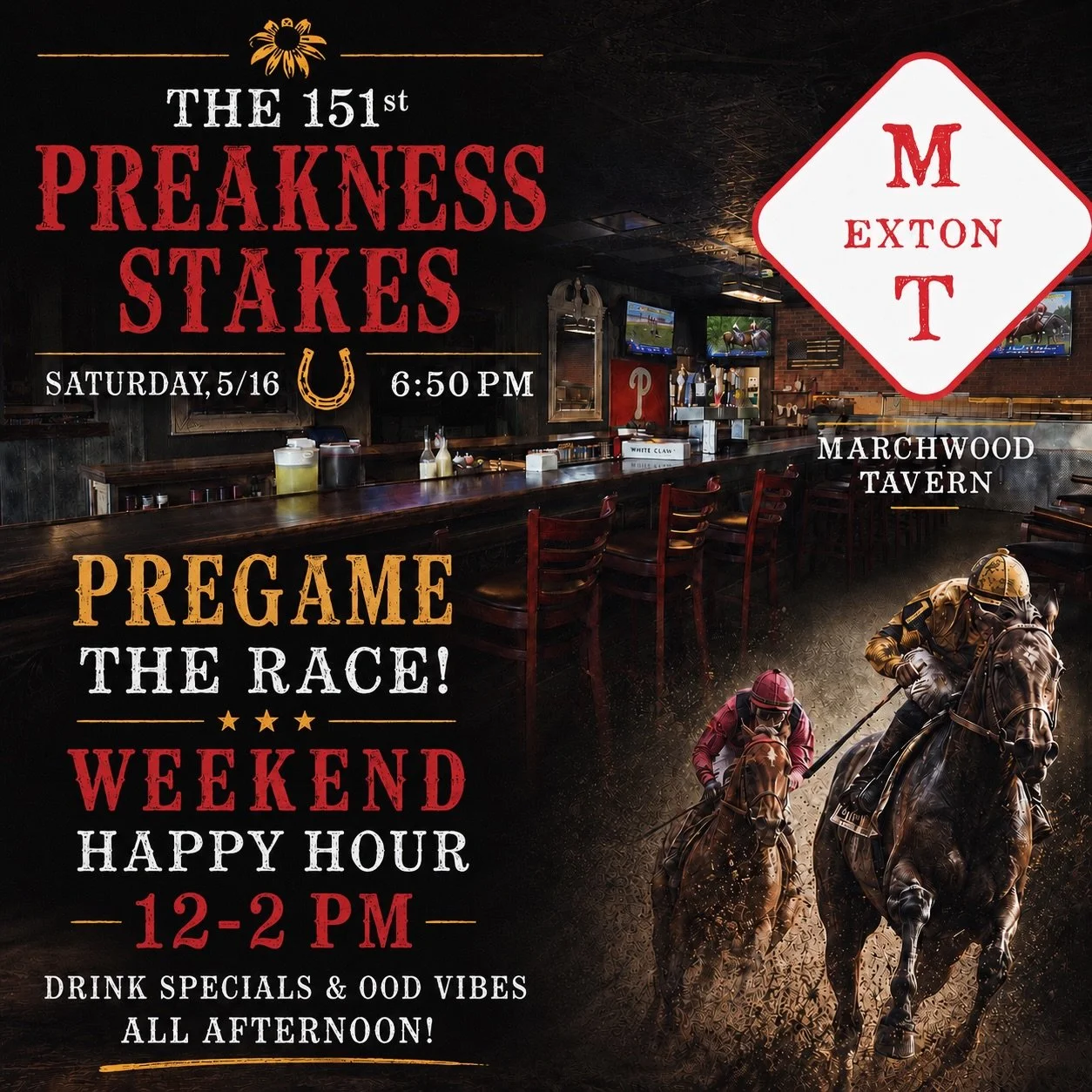 Giddy up🐎 The Preakness Stakes runs TOMORROW @ 6:50
Happy Hour 12-2 before the big race #preaknessstakes2026 #gettothetavern