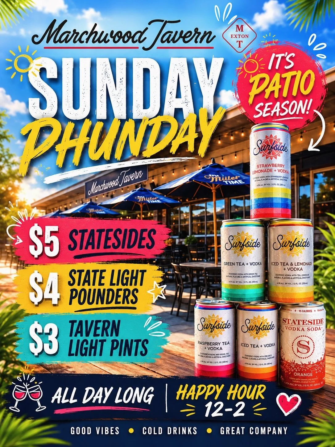 🗣️It&rsquo;s DAY DRINKING SEASON!
$5 Statesides. ☀️
Patio seats. Cold cans. Sunday plans.

If you&rsquo;re not at Marchwood Tavern today&hellip; wyd?
#gettothetavern