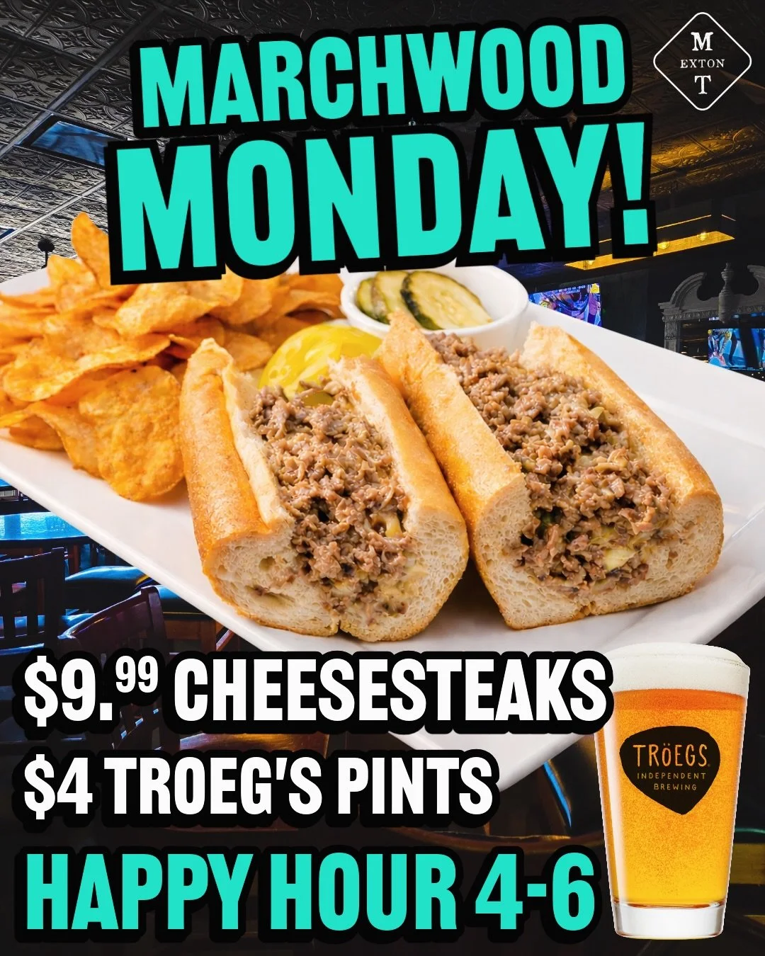This is your sign to skip cooking tonight 👀
Loaded cheesesteaks. Ice cold Troegs.

🥖 $9.99 Cheesesteaks
🍺 $4 Troegs Drafts
📍Marchwood Tavern
#gettothetavern