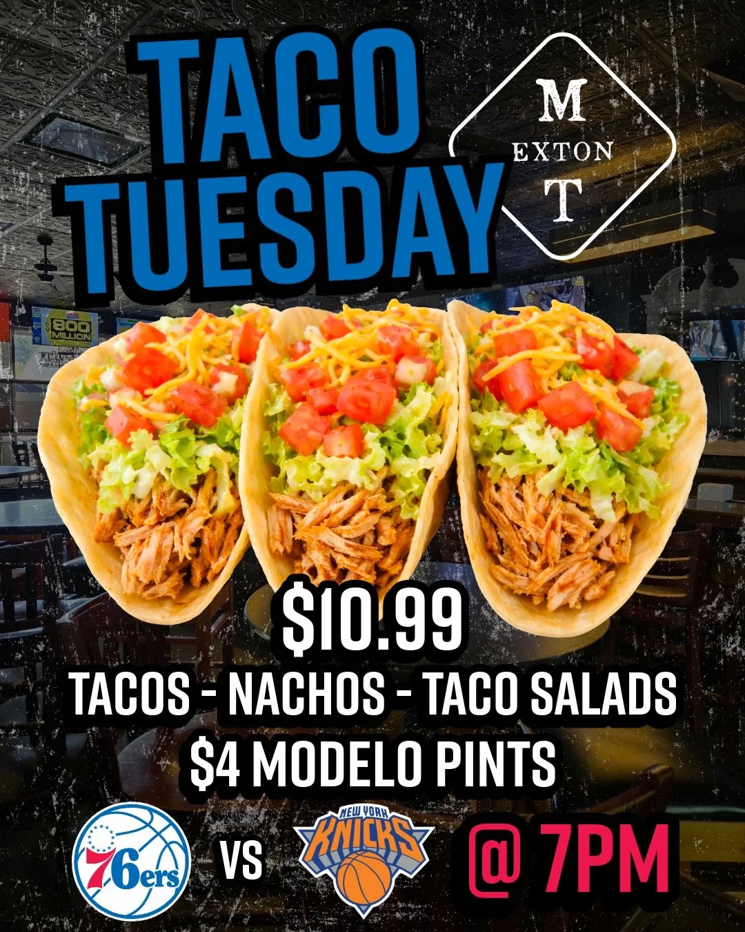 Taco Tuesday ALL DAY🌮 Bingo for Lionville Fire Company @ 7pm 🚒 Sixers vs Knicks season opener Tonight @ 7pm🏀 #tacotuesday #lionvillefireco #bingo #sixersbasketball #gettothetavern