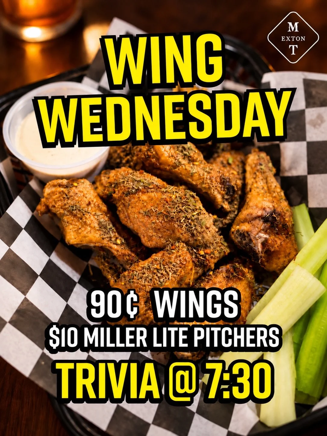 On Wednesdays we eat WINGS! Trivia tonight @ 7:30 w/ @dj_jsmoove00 #gettothetavern