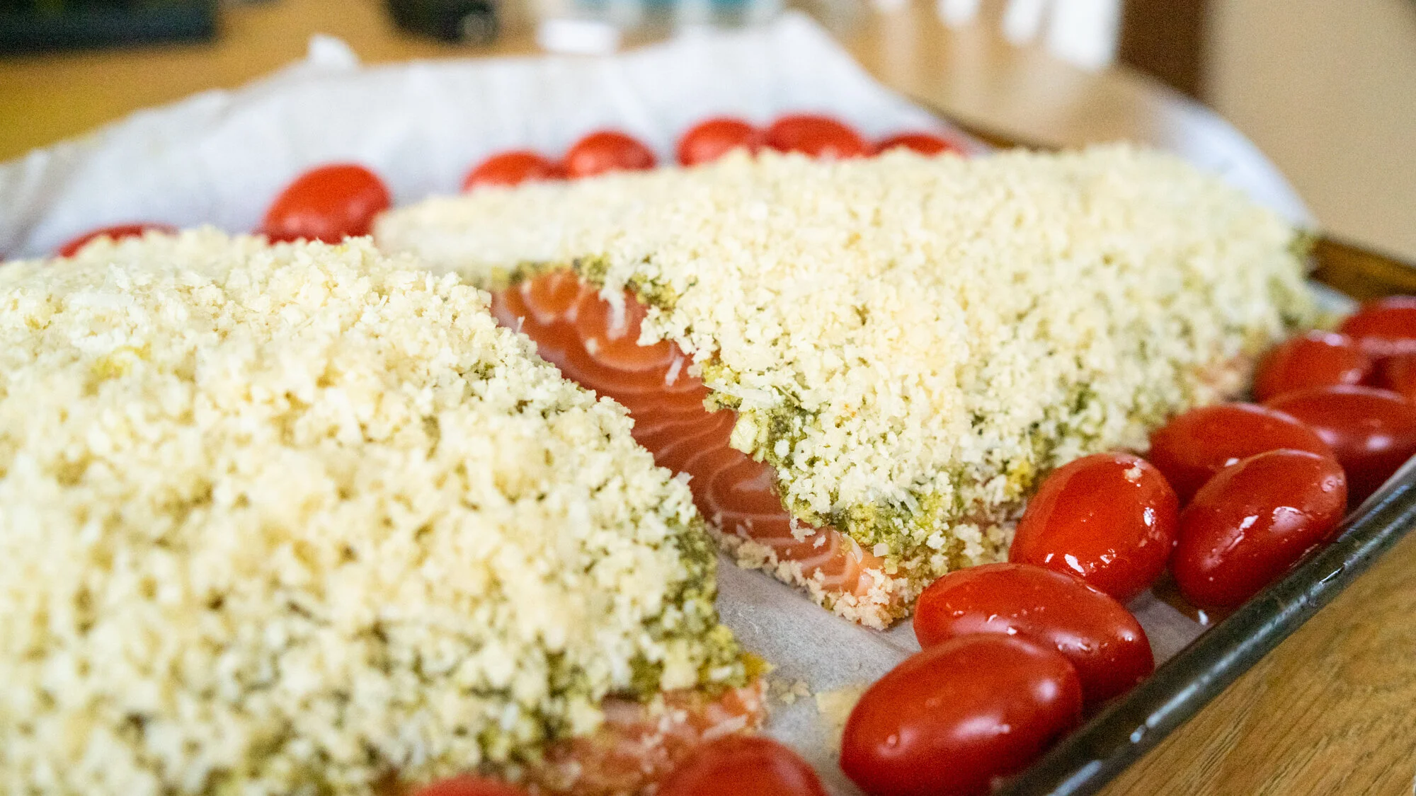 Sheet Pan Holiday Salmon Pesto Crust & Roasted Tomatoes — Superior Fresh