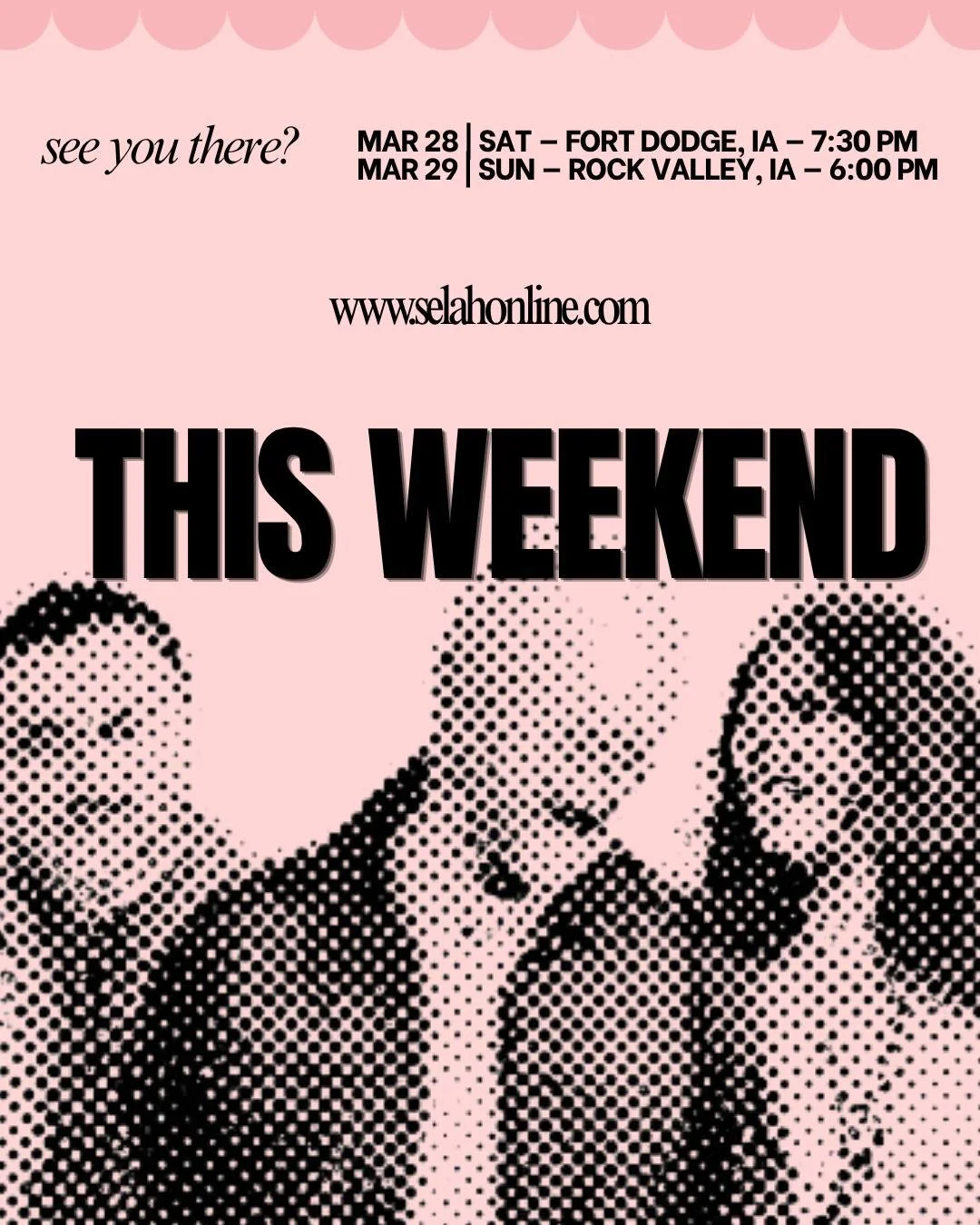 We are excited to be in Iowa this weekend for two shows!! See you there?

#OnTour #LiveMusic #IowaConcerts #ThisWeekend