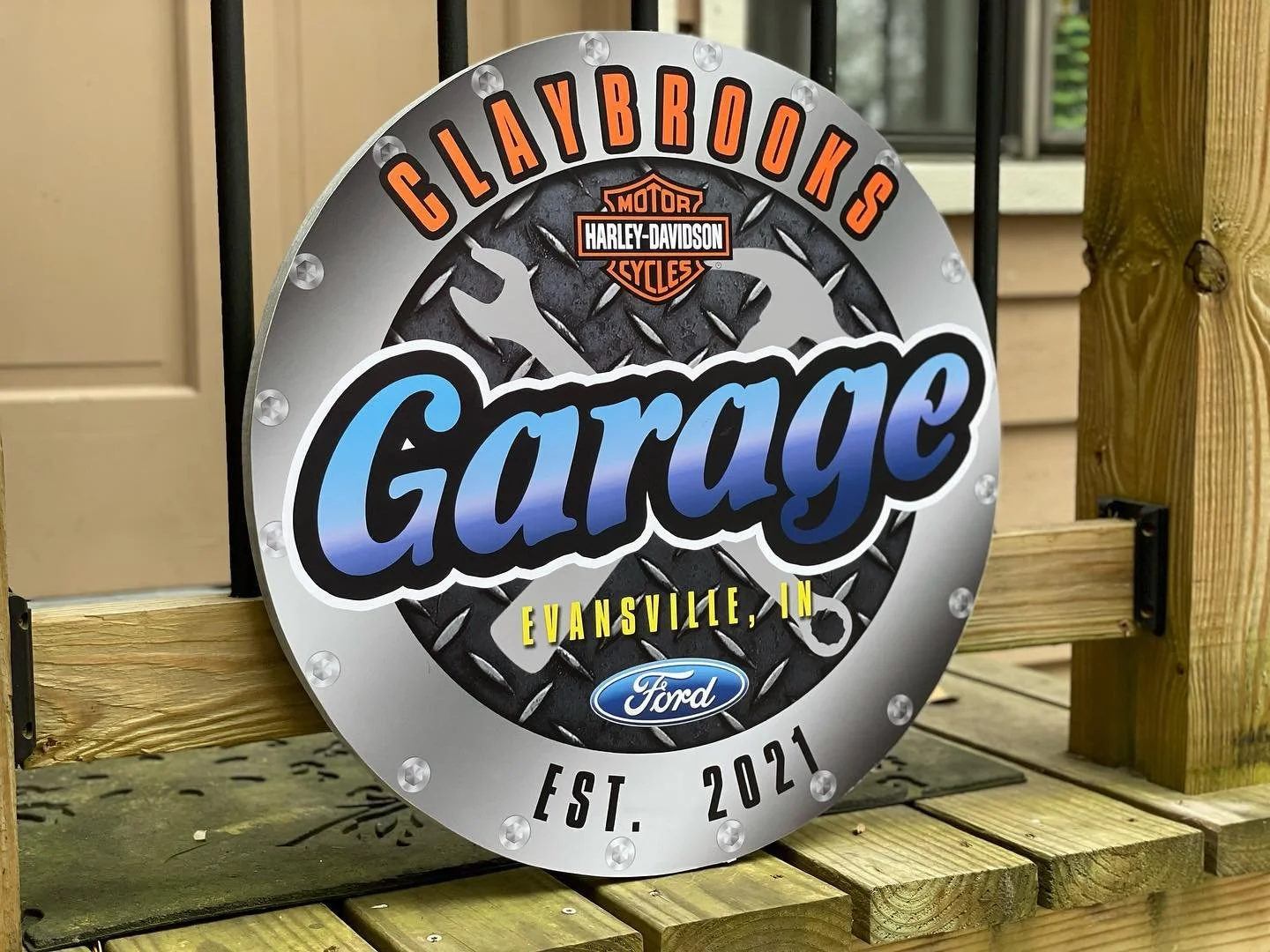 #Sign I designed for family member&rsquo;s garage as a Holiday gift. Designed in #Photoshop, printed on paper, mounted on wood. #graphicdesign #homemadegifts