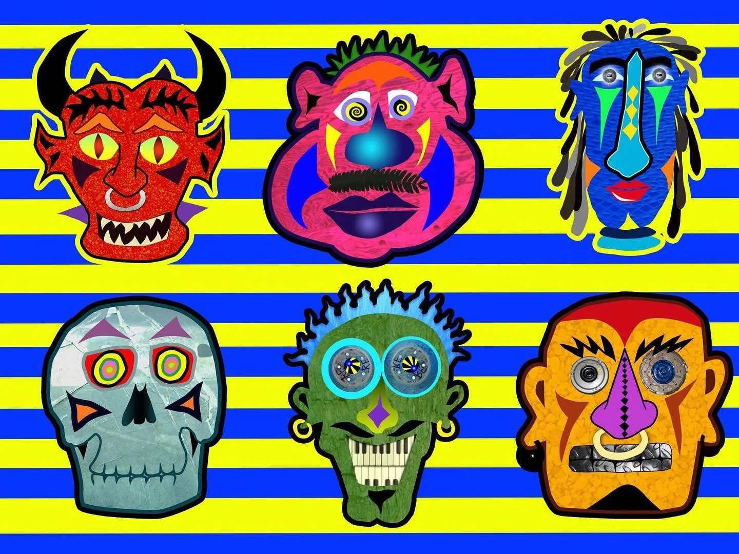 Piece of #artwork I did back in 2013. I went to an #autosalvage and took a bunch of random photos of #textures...plywood, steel, glass, ect. I drew these faces and used those textures and elements to colorize them. Originally this piece was called &q