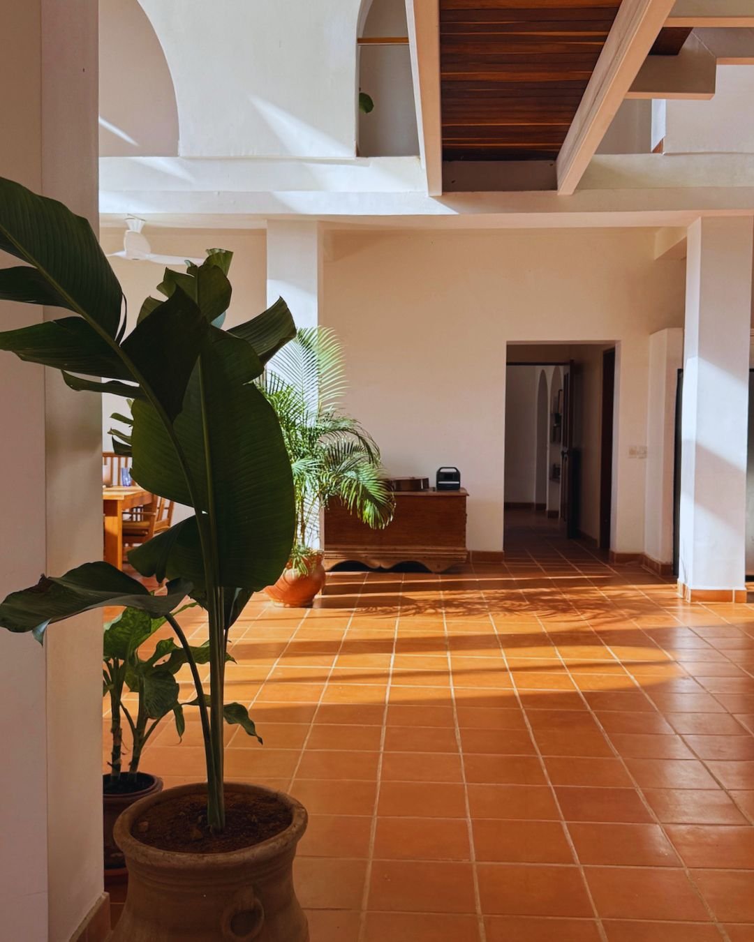 Terracotta tiles met by light and shadow.
Palm leaves, a gentle anchor.
A bridge made of Guanacaste wood.
White angular walls meeting arches.
A place both simple and vast, like no other.
I can only imagine what will unfold within this sanctuary in th