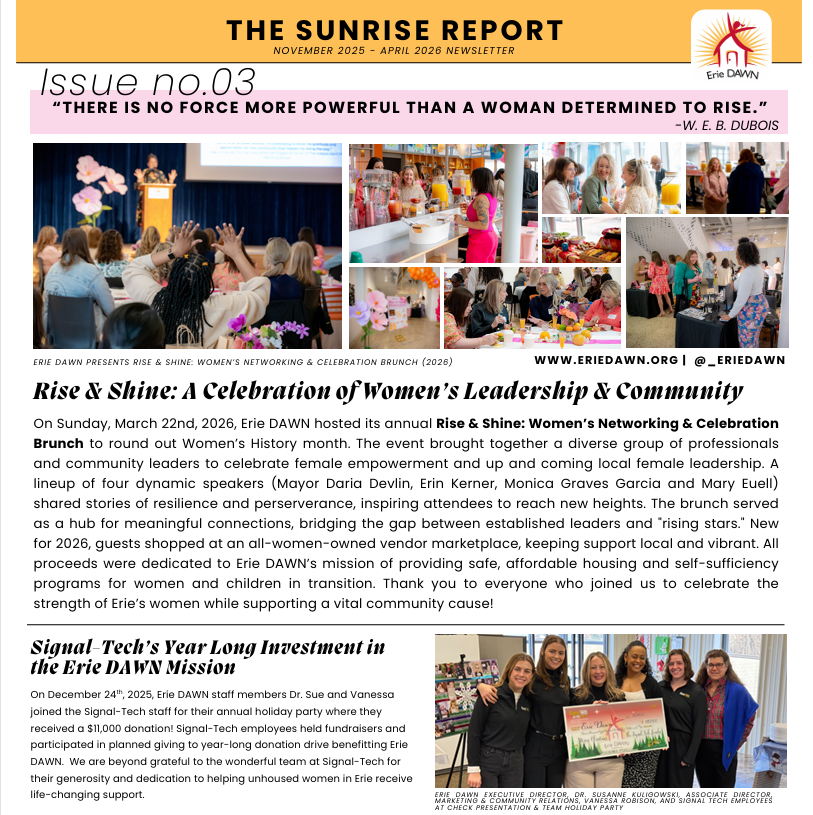The Sunrise Report - Issue No. 3: Erie DAWN’s Biannual Newsletter