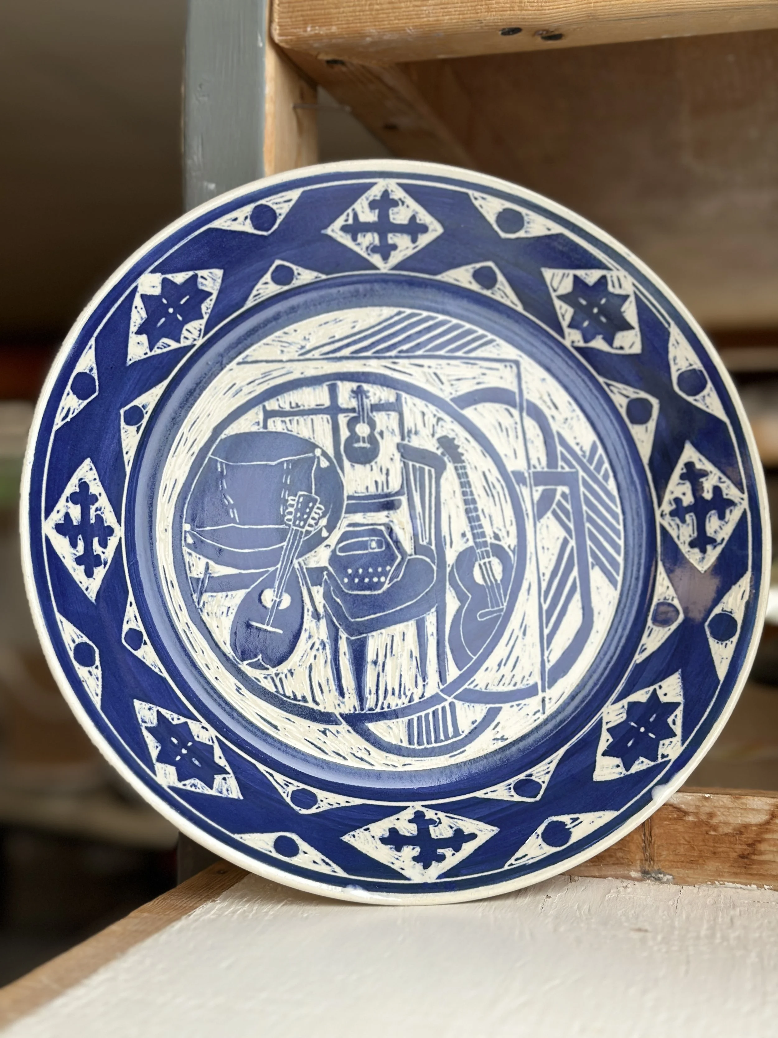 Carved Ceramic Wall Hanging Plate: Music