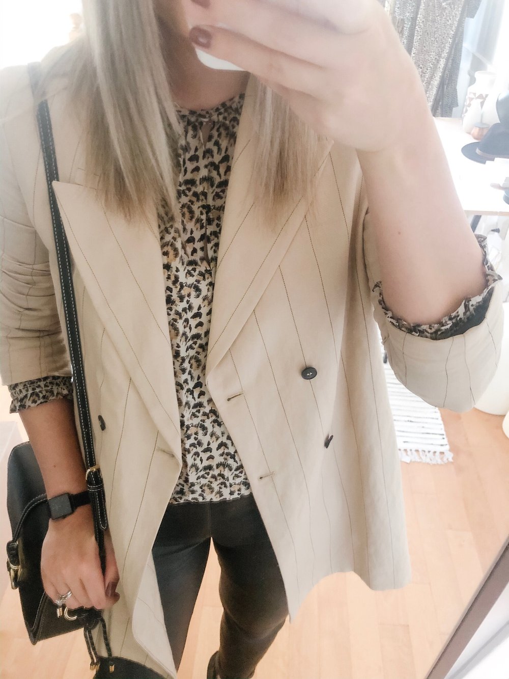 blazer: Zara    blouse:    Rebecca Taylor     pants:    Helmut Lang     bag:    Zara