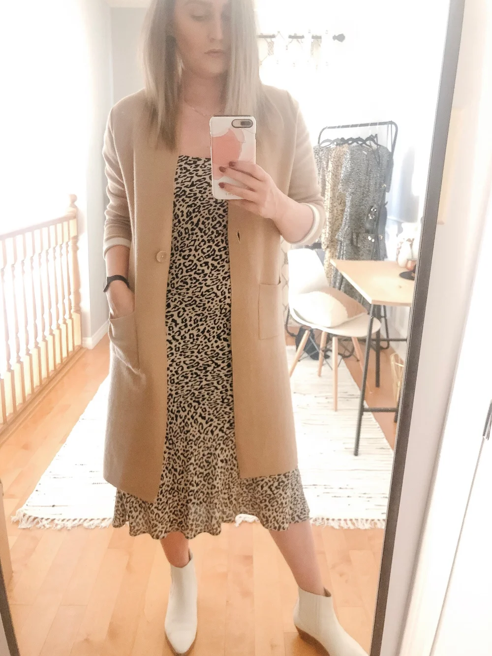 dress:    Park and Fifth     cardigan: Winners    boots: Club Monaco