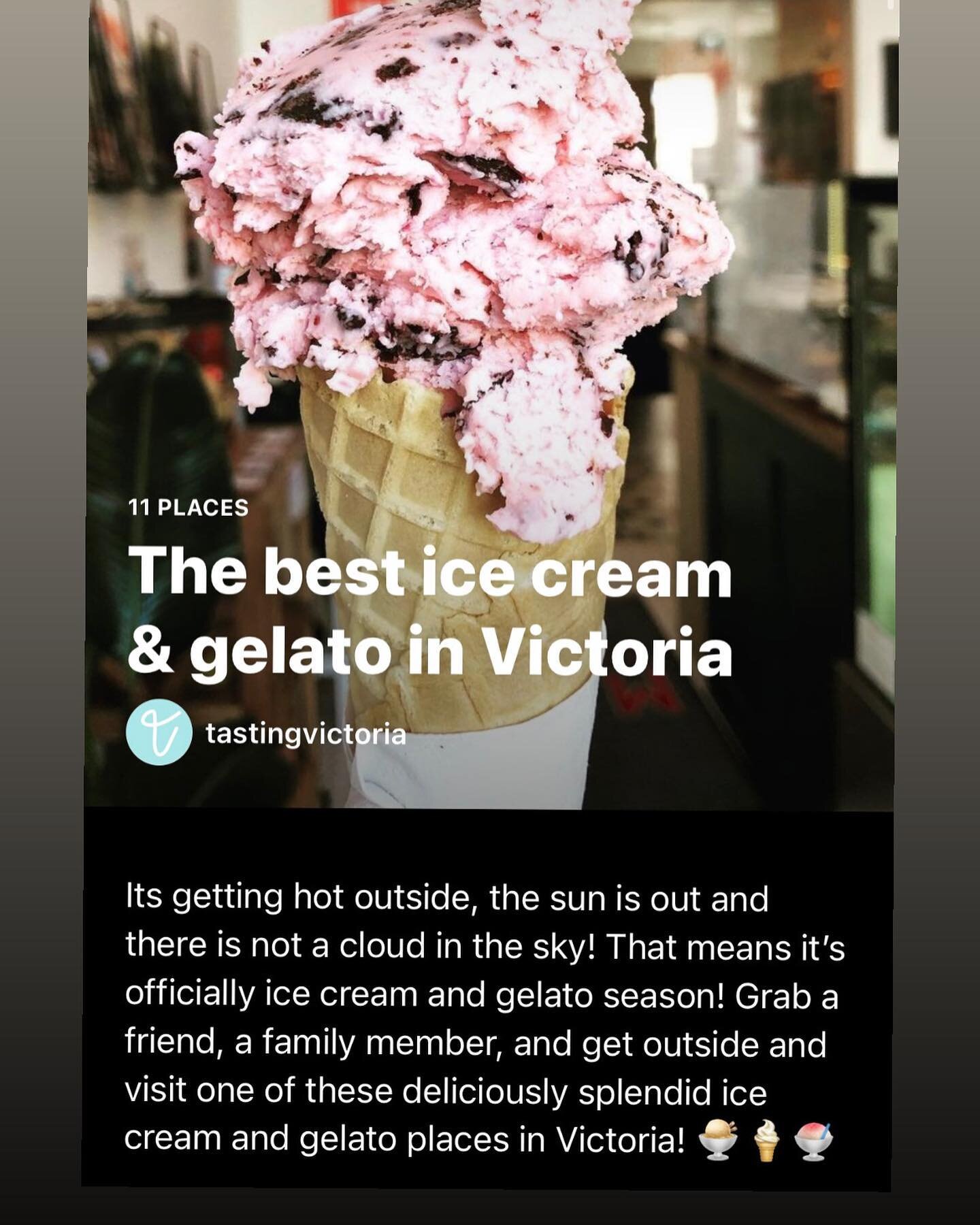 ✨Thank You✨
It was a delightful surprise to see that our gelato was featured as one of the to go spots in Victoria, BC. We will have yummy flavours and new additions this week!! See you soon! 
Show this post to Tracy, Tino or Leila to get 10% your ge
