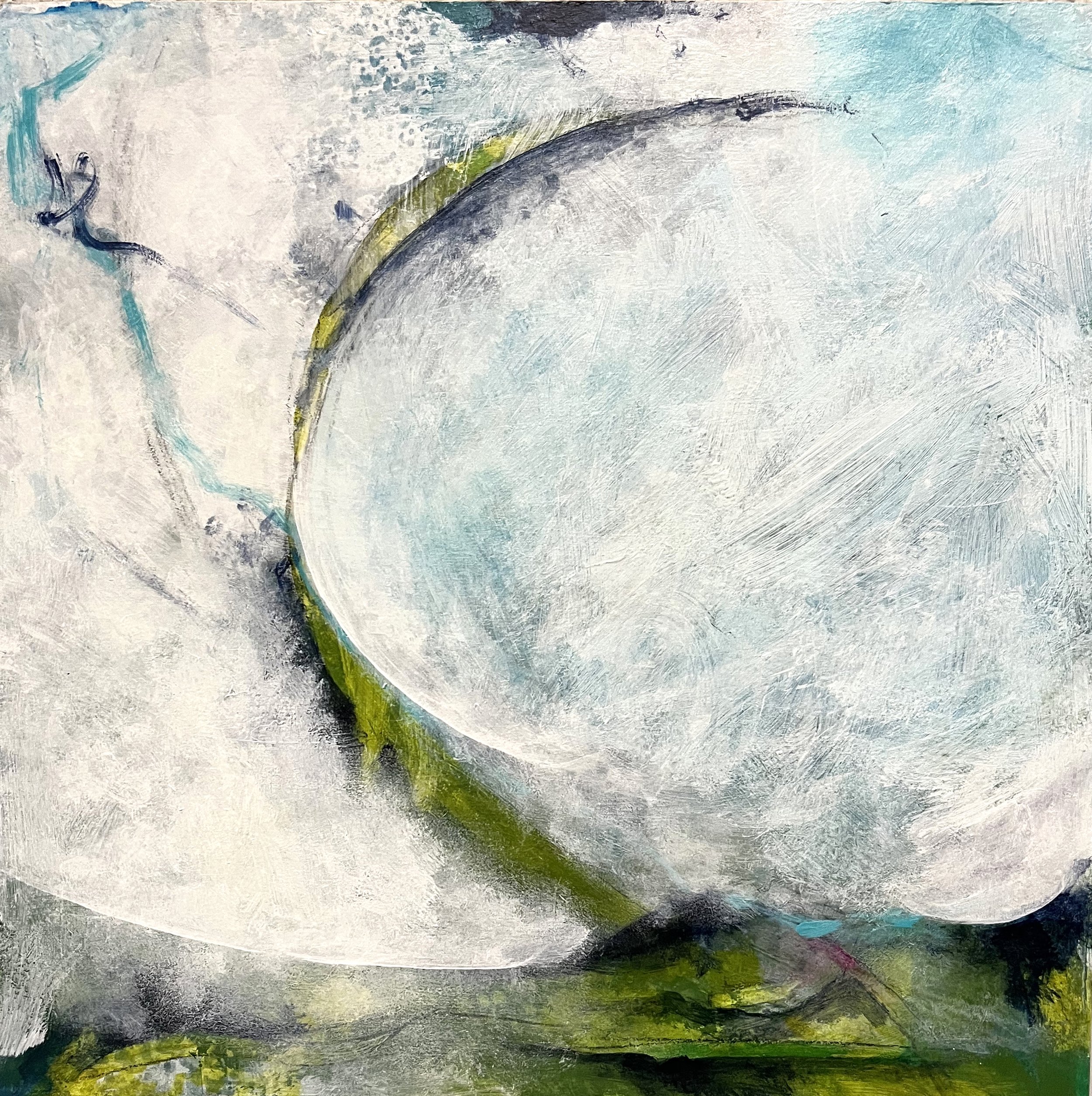 Fallstreak, 2025, 10" x 10", mixed media on panel