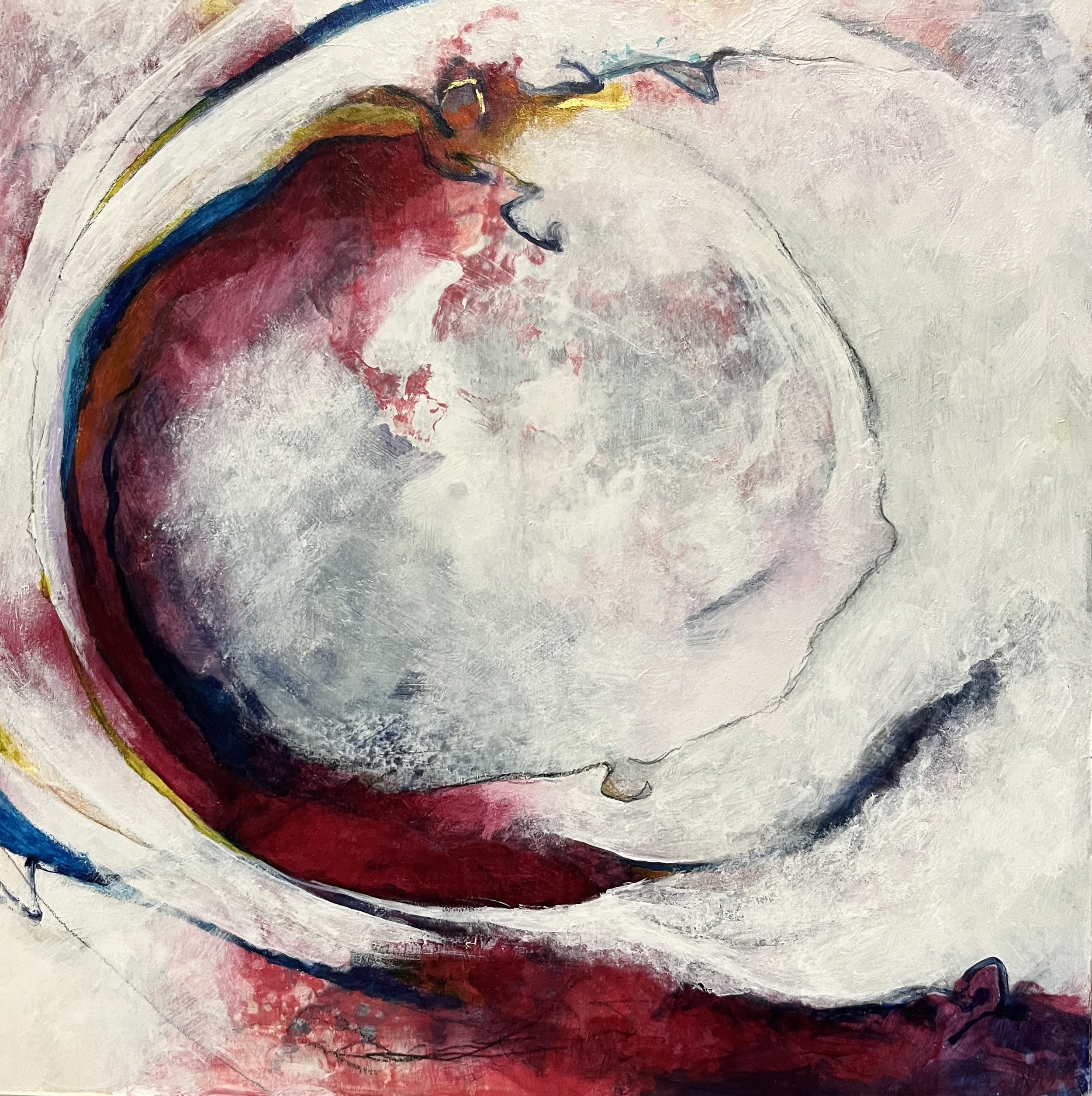 Nearly, 2025, 8" x 8", mixed media on wood panel
