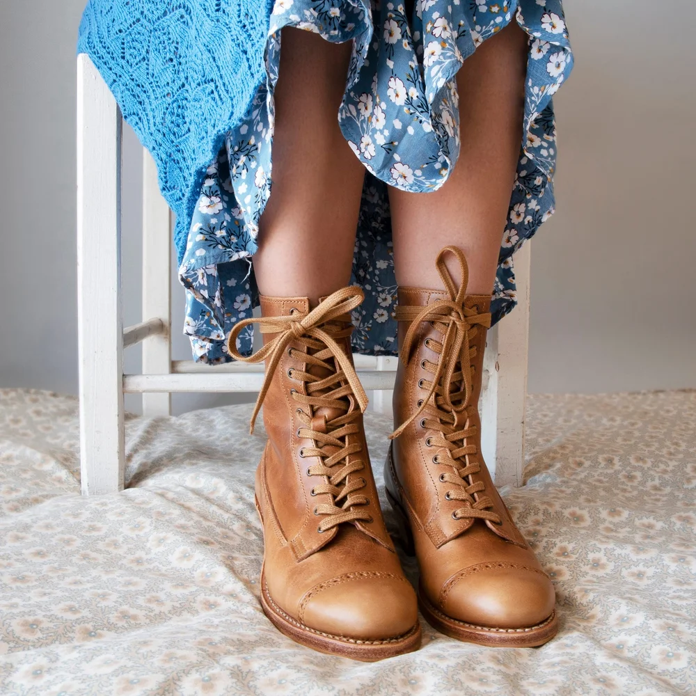 1940s Lace Up Military Boots Womens Brown Claire 1940s Oxfords (Brown)
