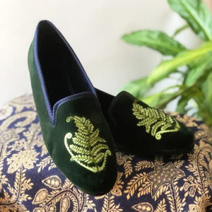 Botanical Green Velvet smoking Slippers  JoBear.Boots