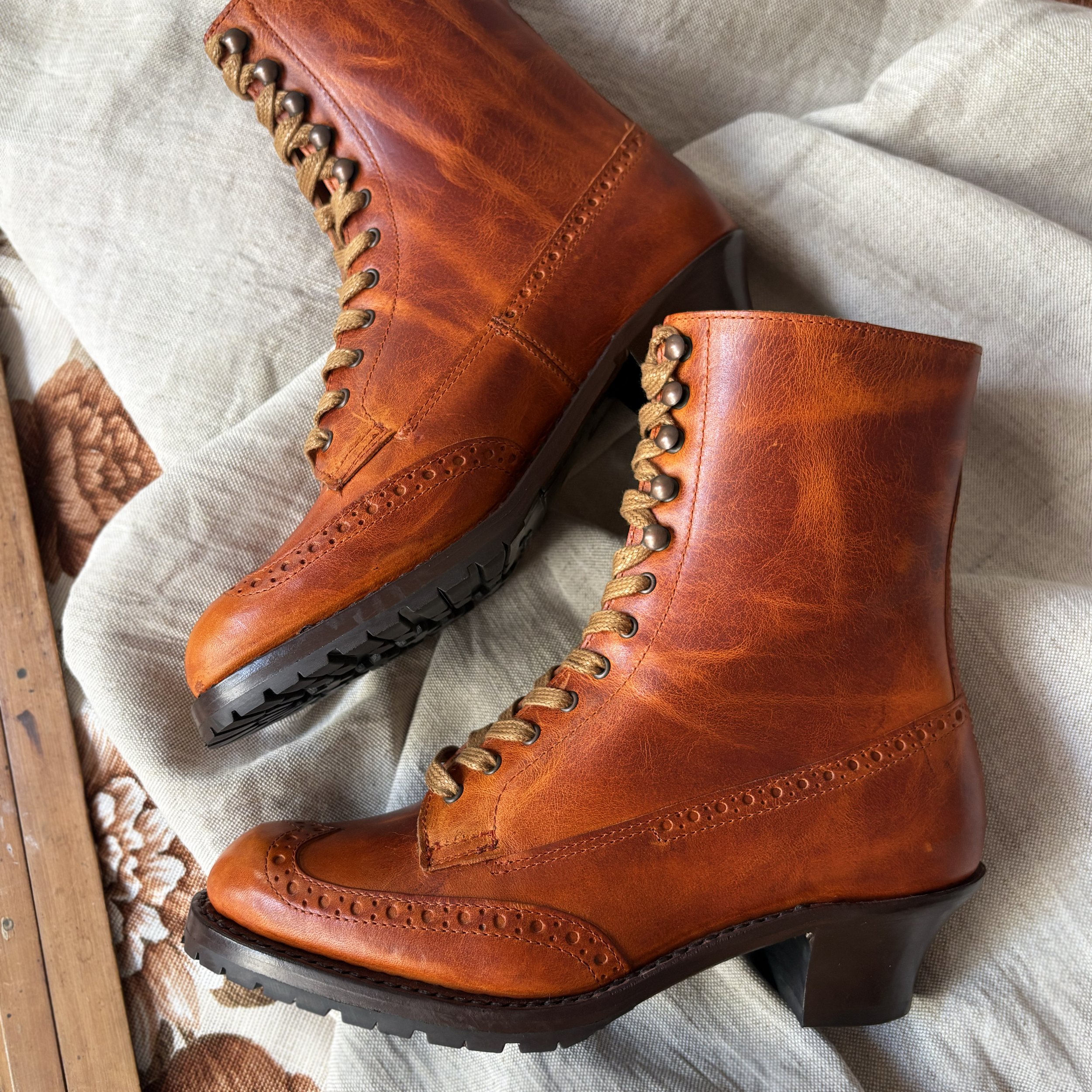 Wingtip Victorian Walking Boots with Hooks in Blood Orange