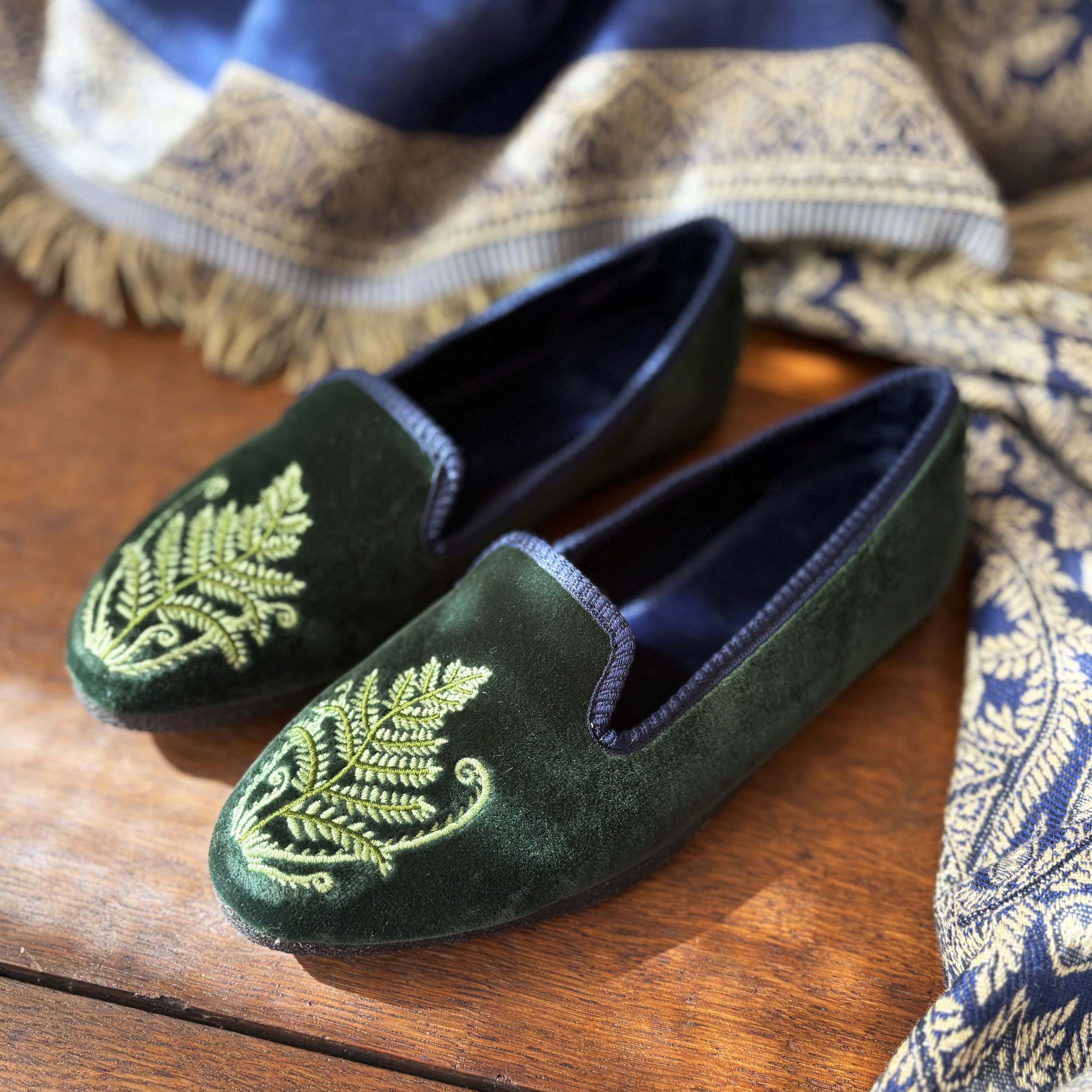 Botanical Green Velvet smoking Slippers
