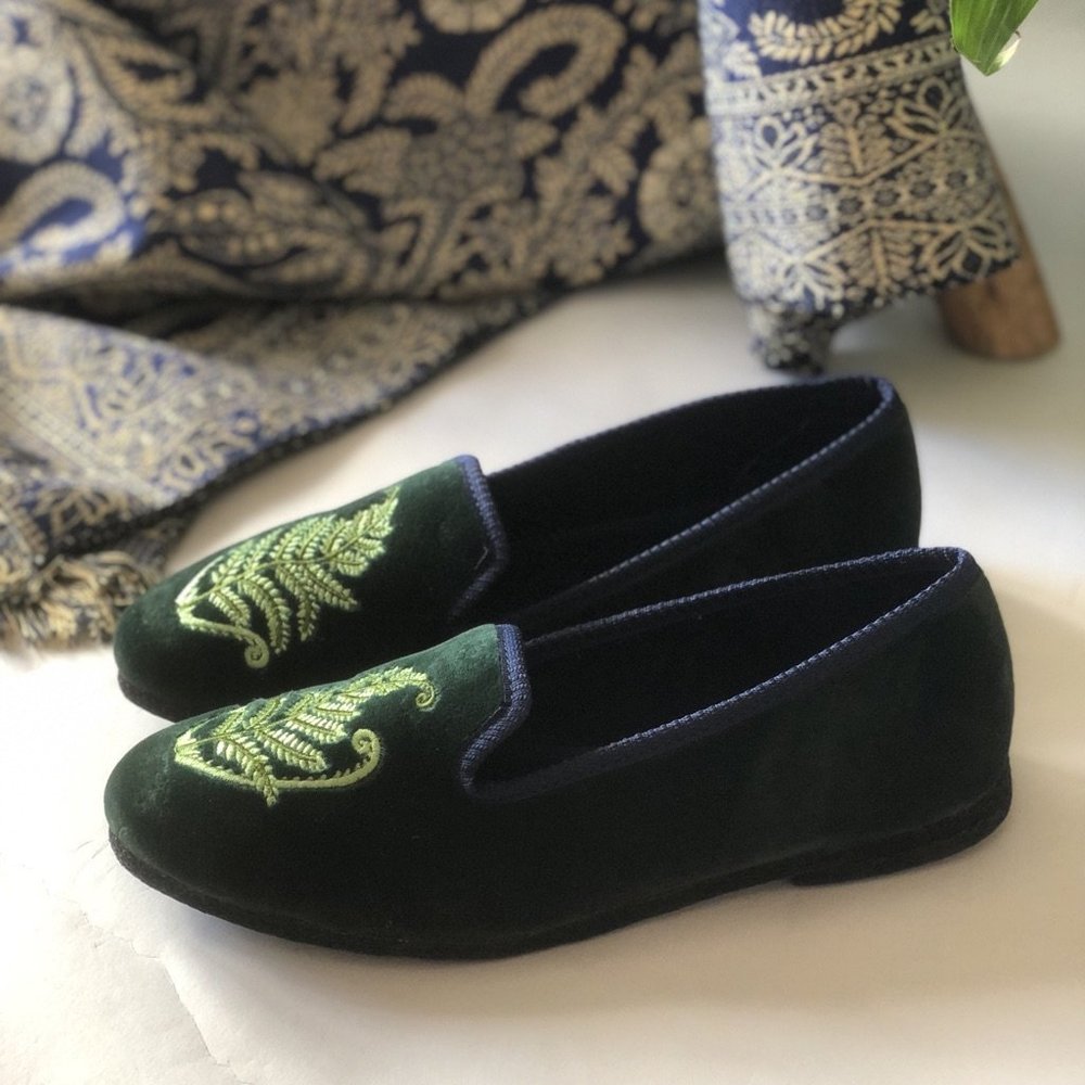 Botanical Green Velvet smoking Slippers — JoBear.Boots