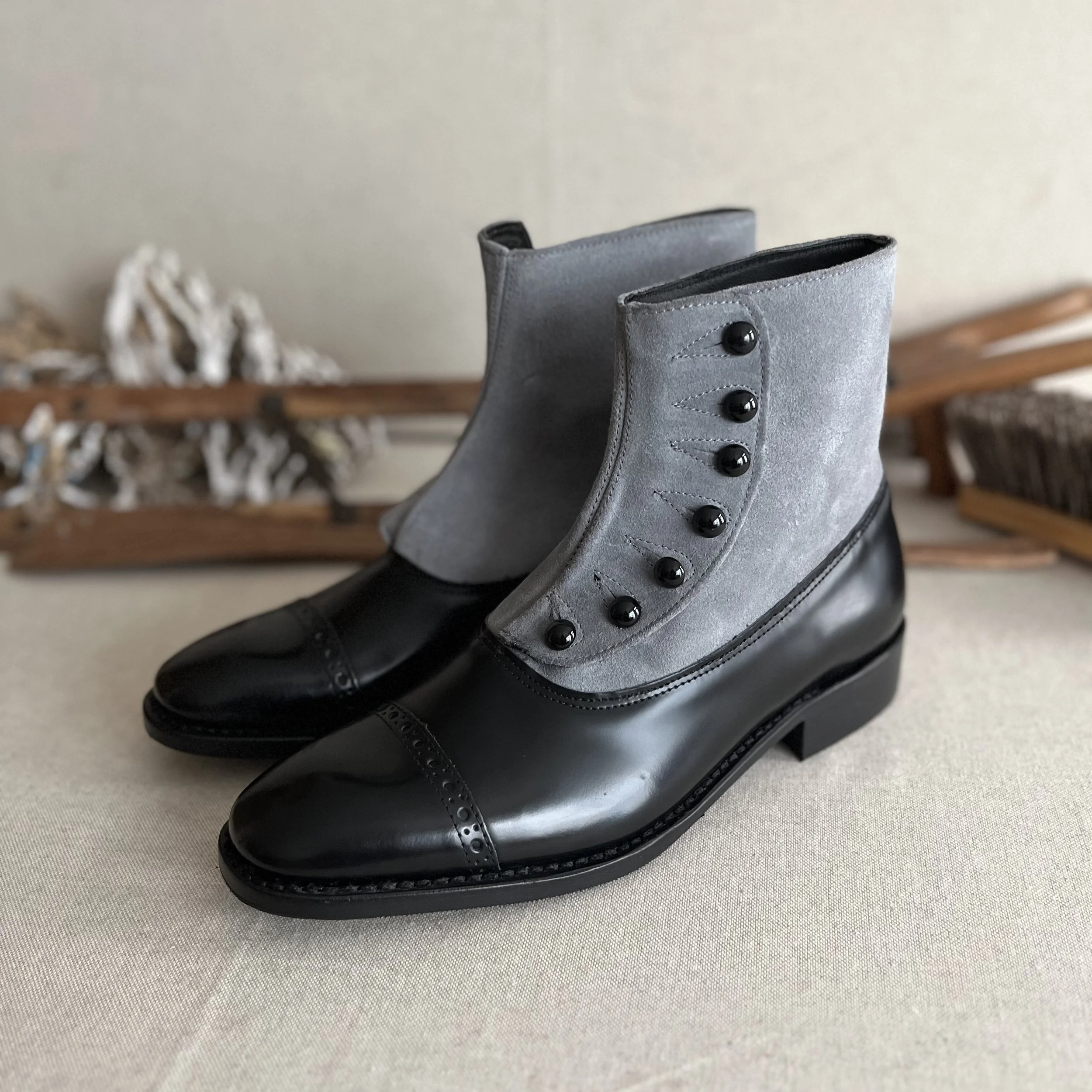 IMPERFECT BEAUTIES Black and Grey Victorian Men's Button Boots