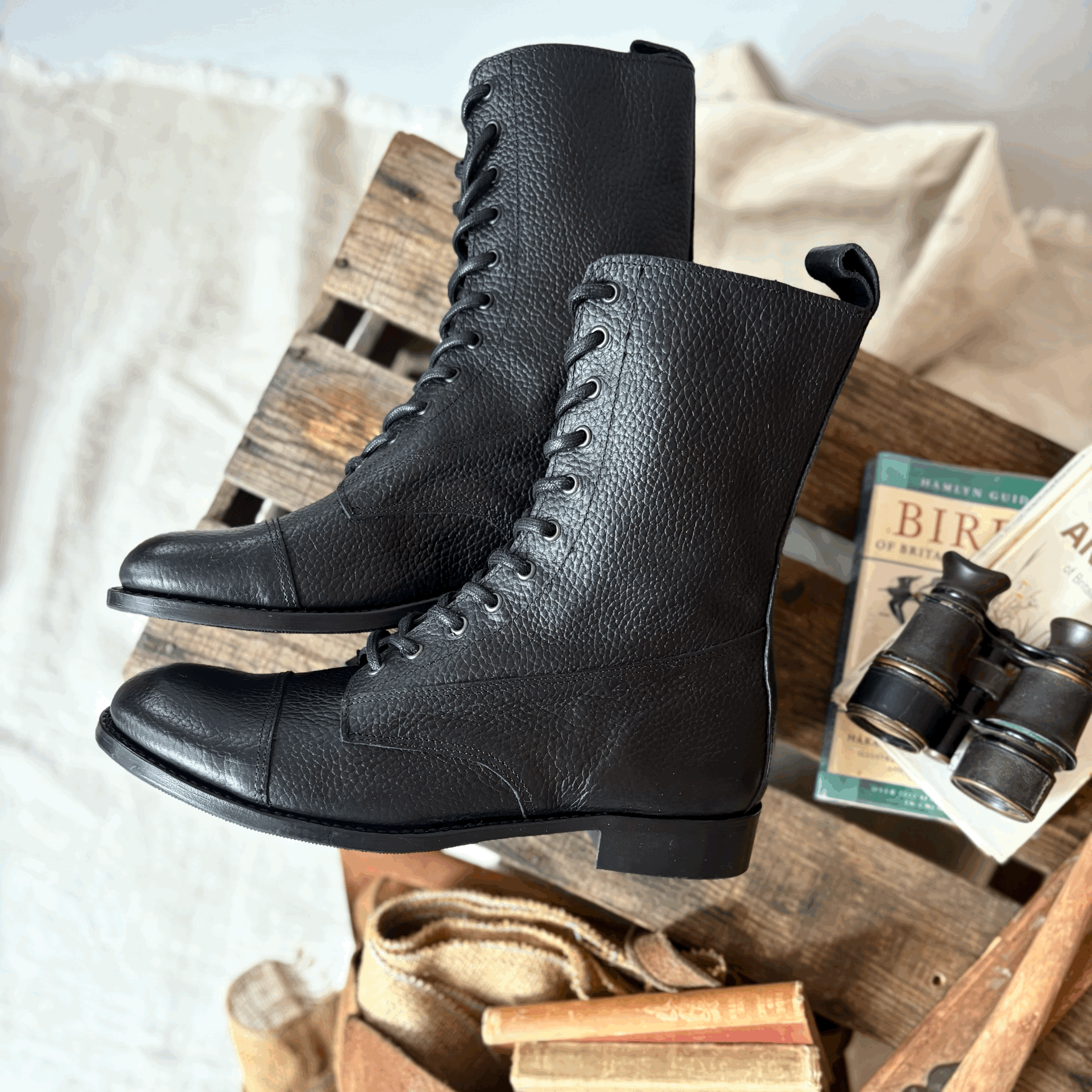 WW2 Paratrooper Jump Boots Stamped Black Leather