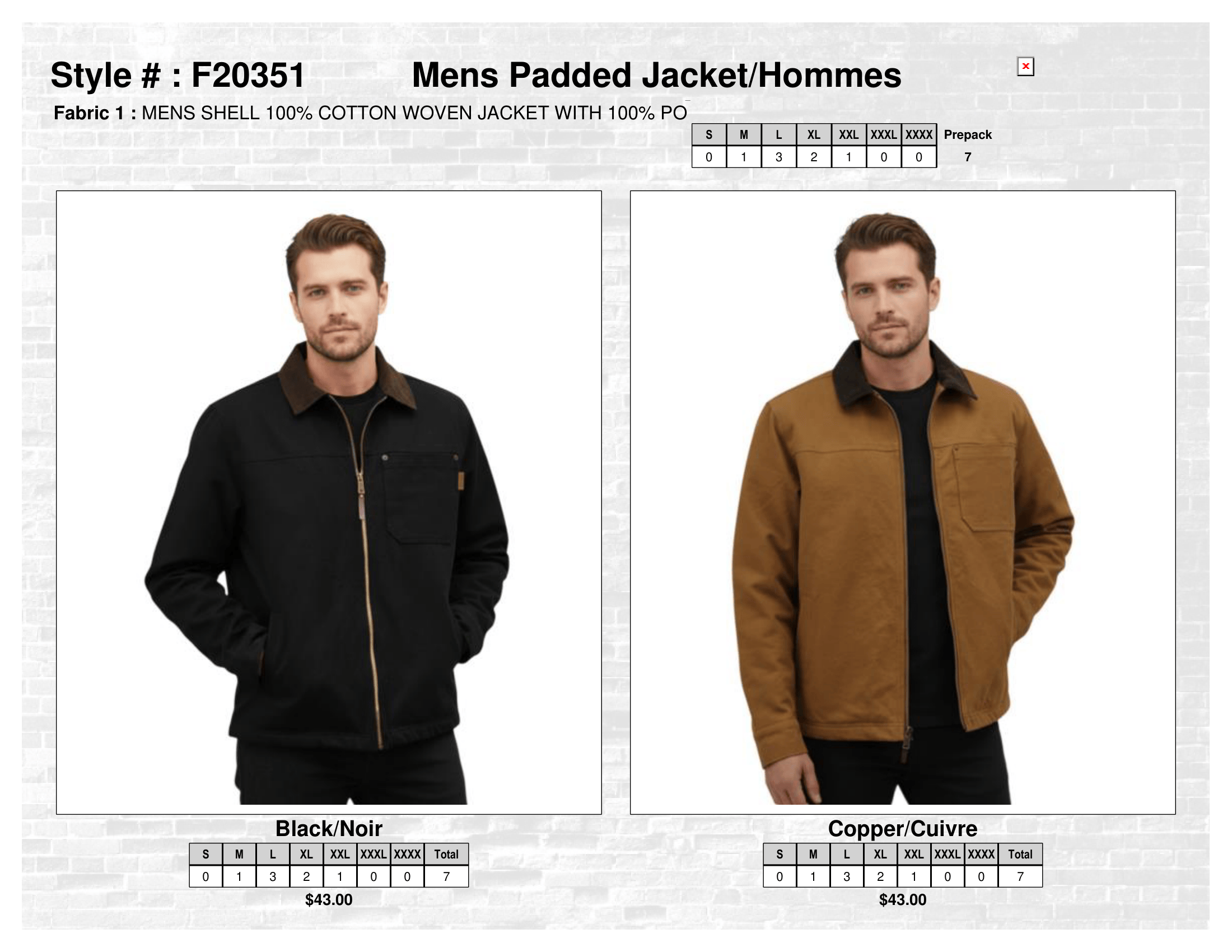 F20351 Mens Padded Jacket