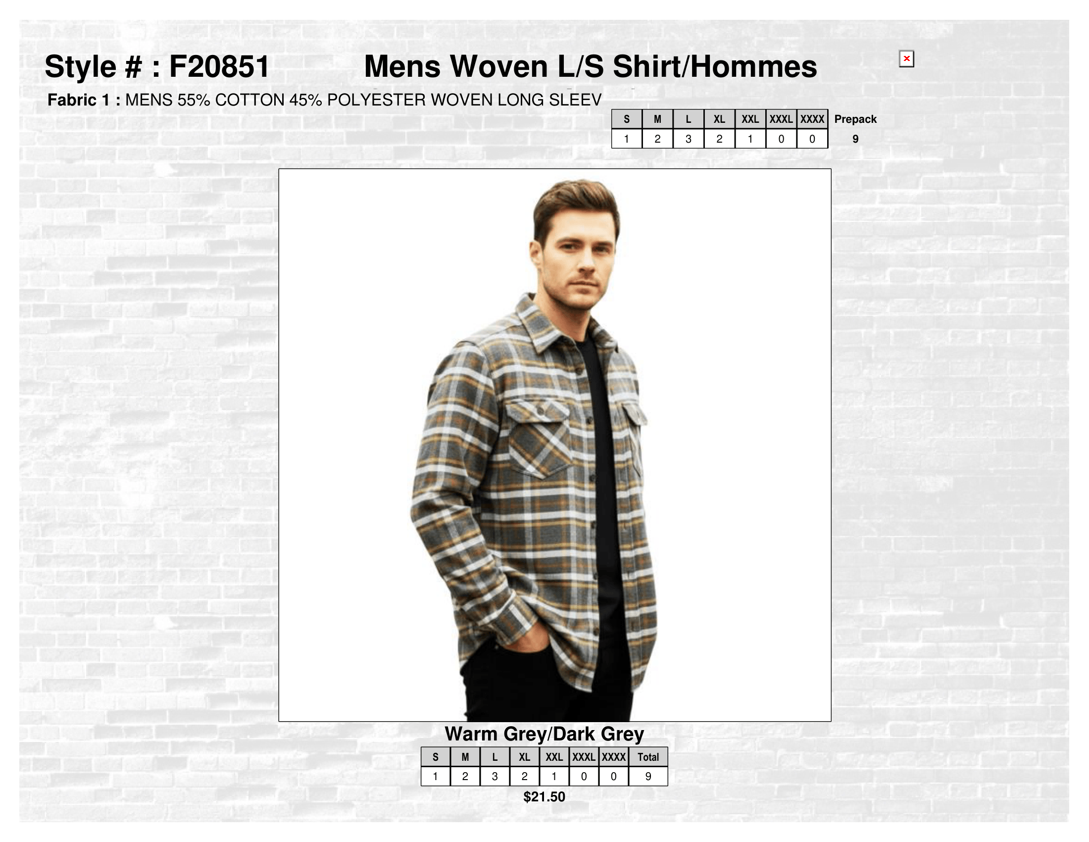 F20851 Mens L/S Woven Shirt