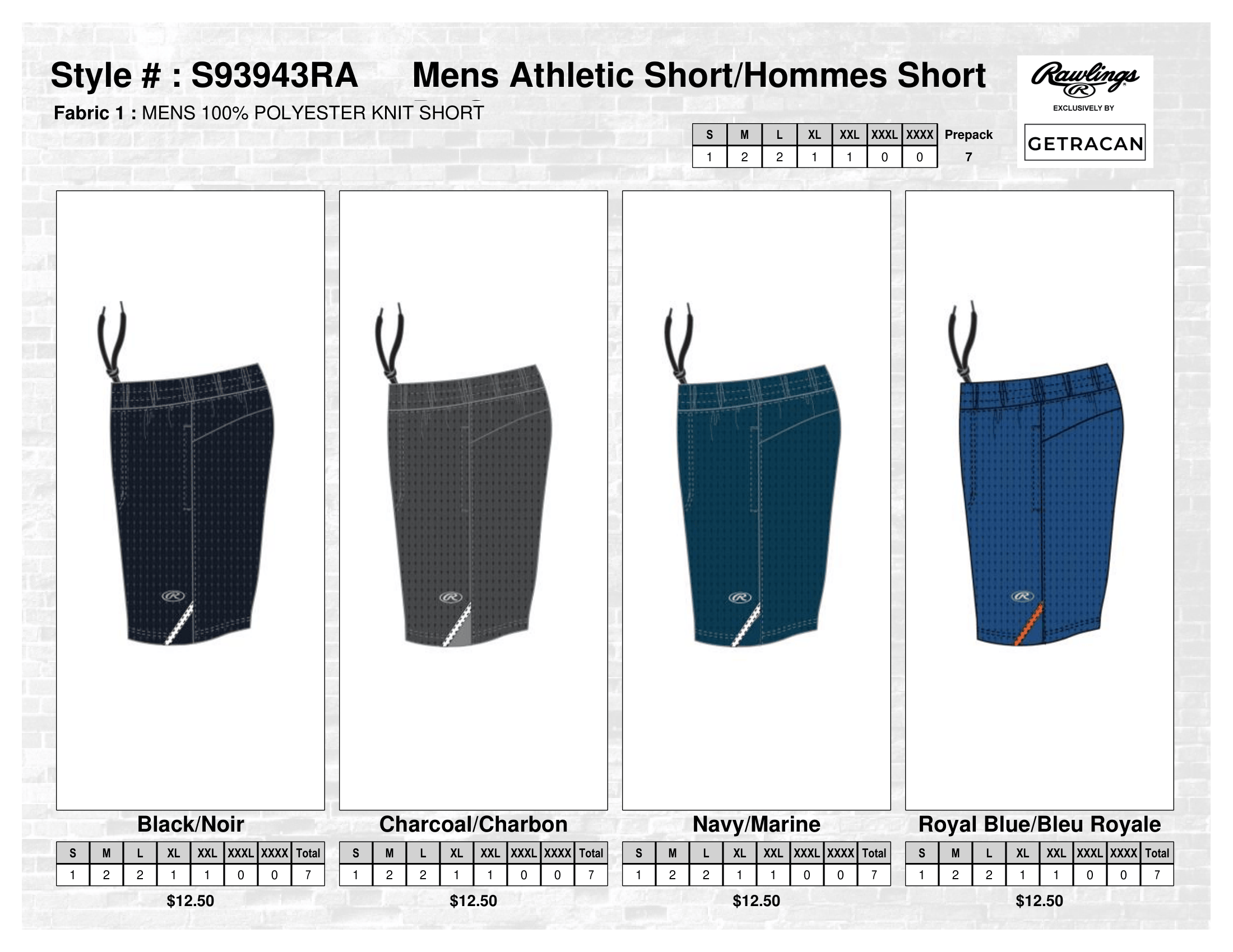 S93943RA Mens Althletic Short