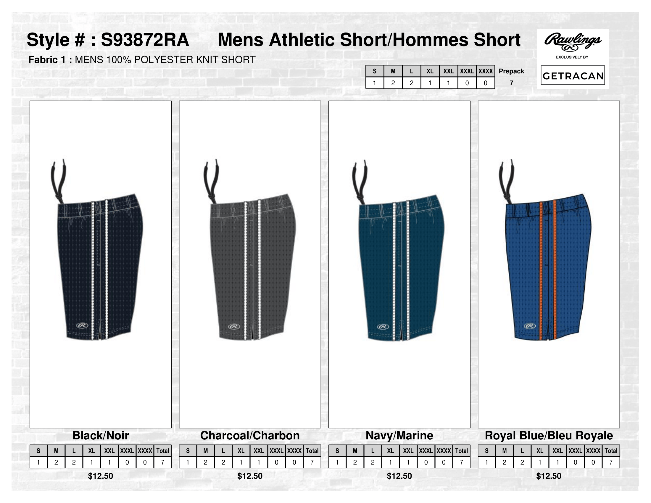 S93872RA Mens Althletic Short