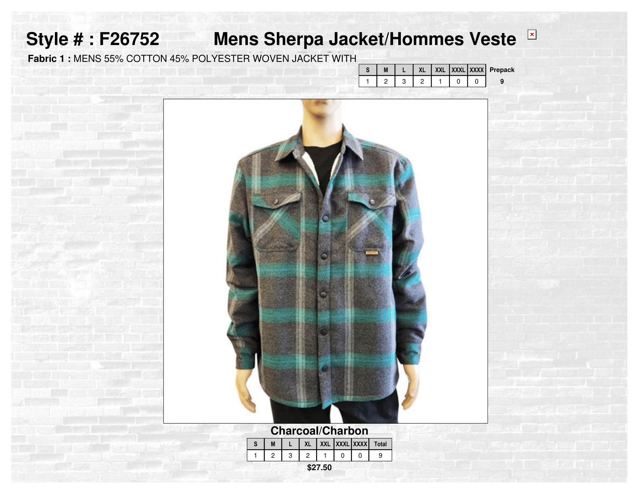 F26752 Mens Sherpa Jacket