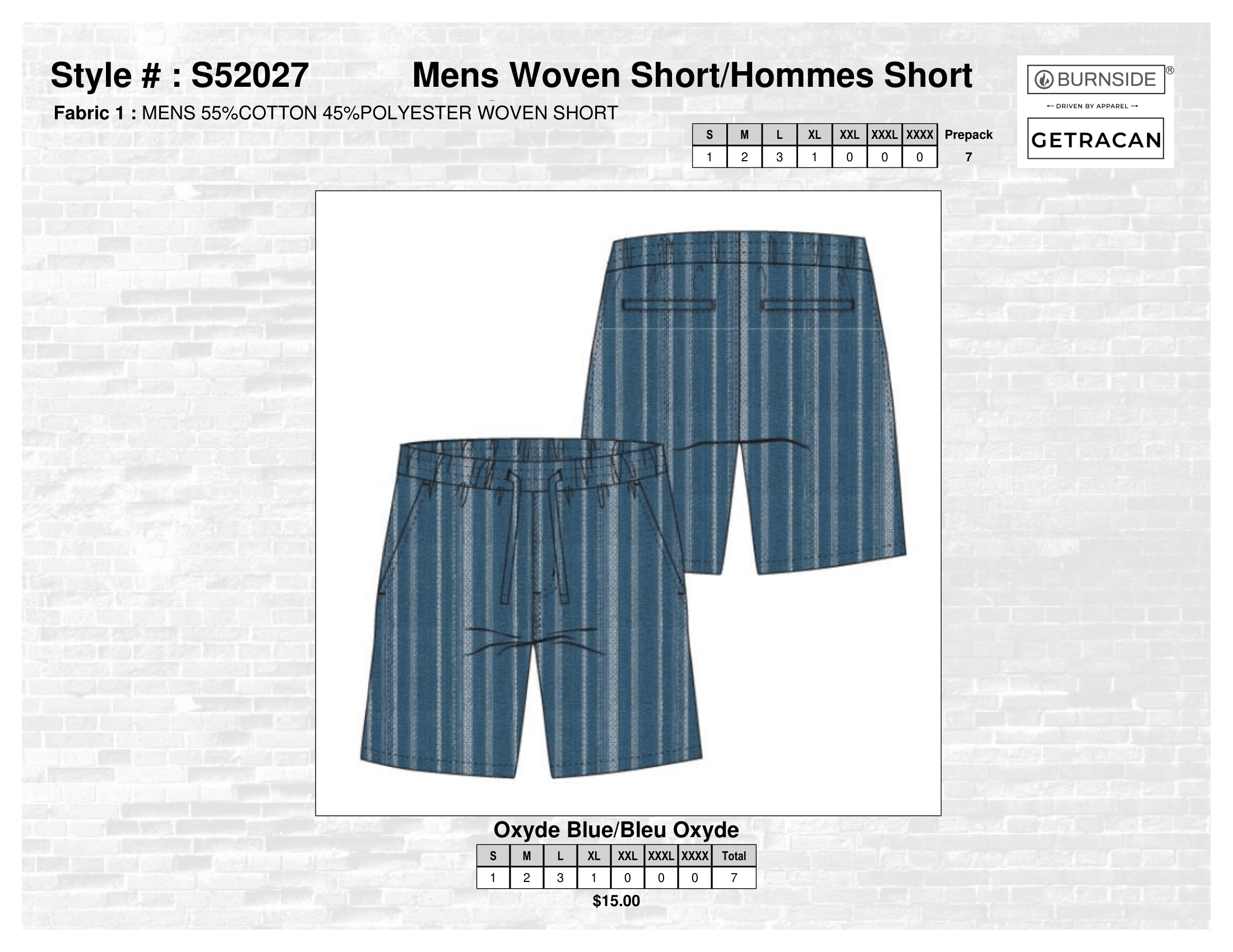 S52027 Mens Woven Short