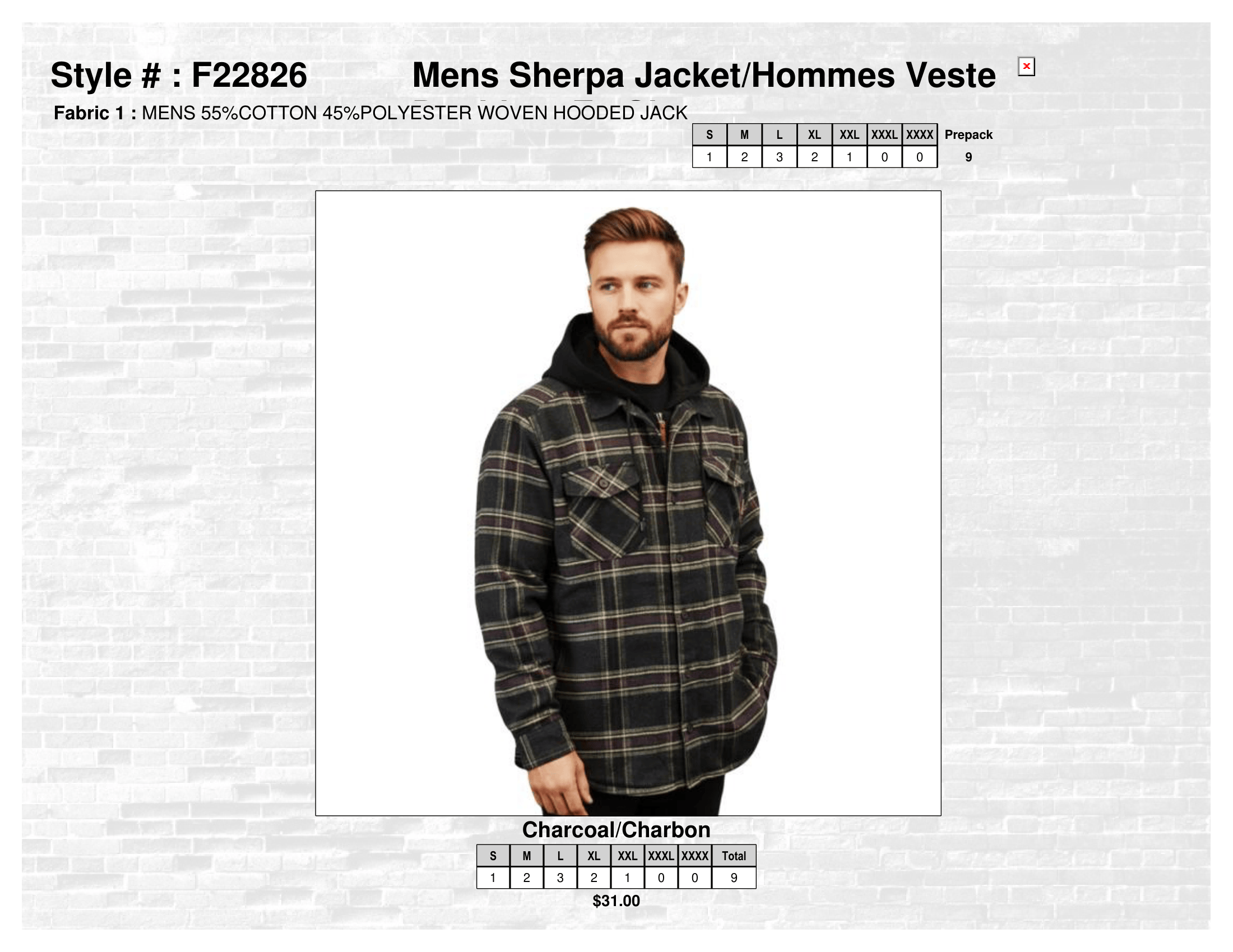 F22826 Mens Sherpa Jacket