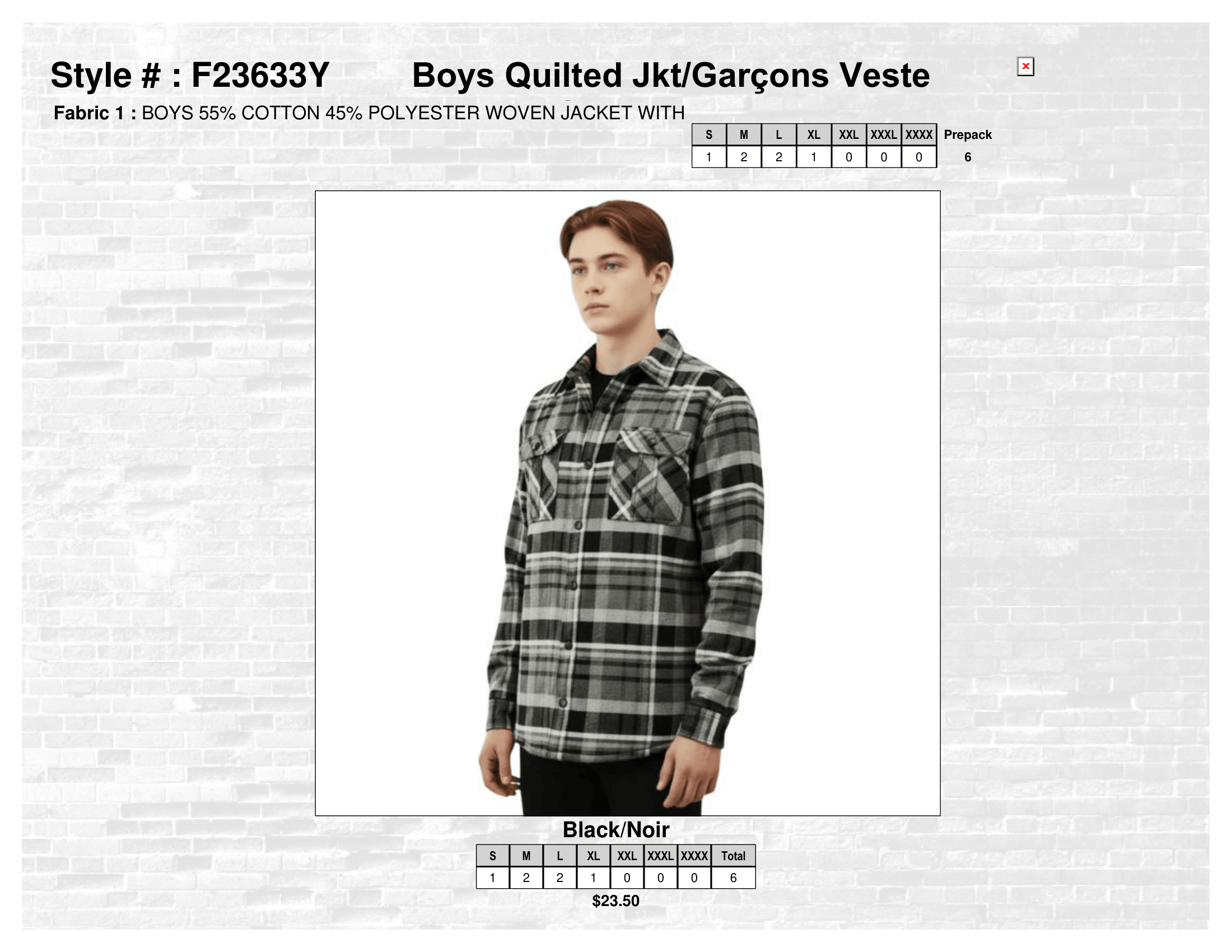 F23633Y Boys Quilted Jacket