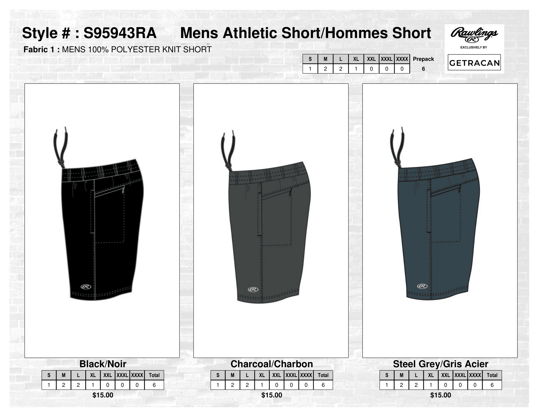 S95943RA Mens Althletic Short