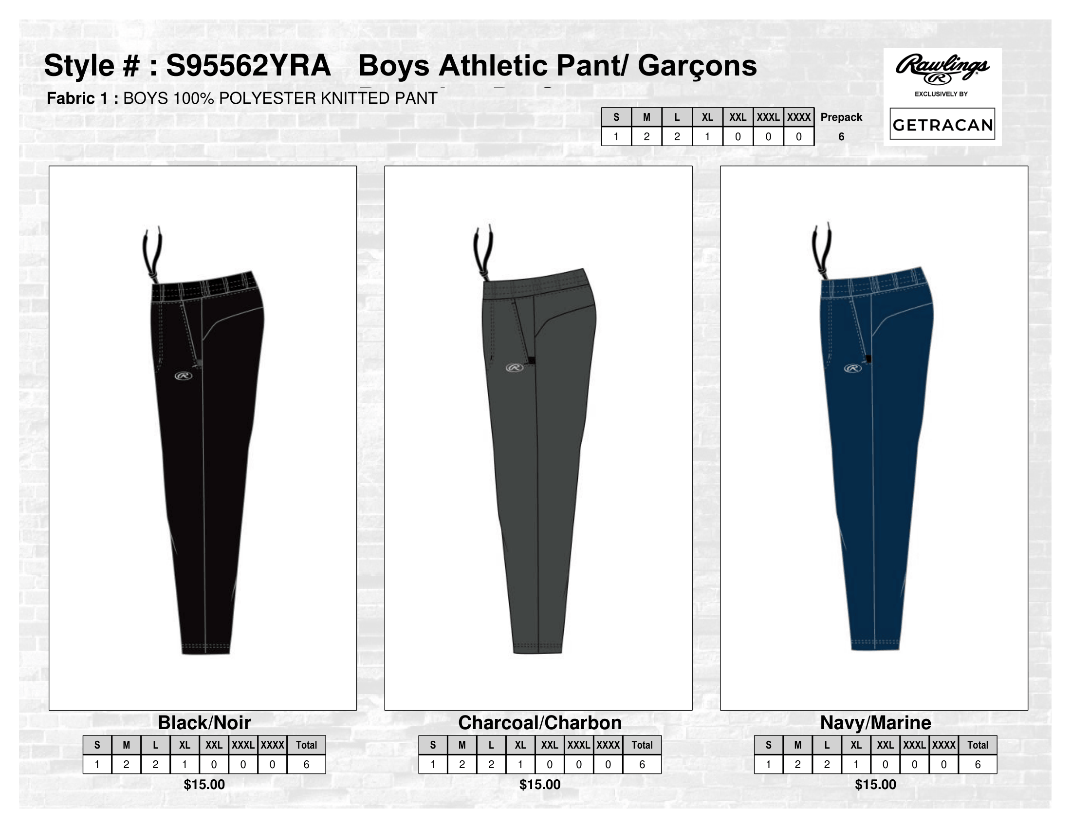 S95562YRA Boys Athletic Pant